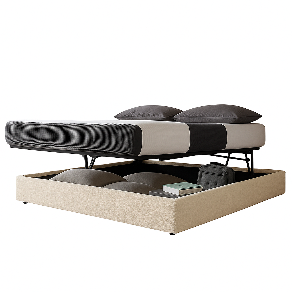 Storage bed with side and front opening in bouclé fabric - Parallel Collection