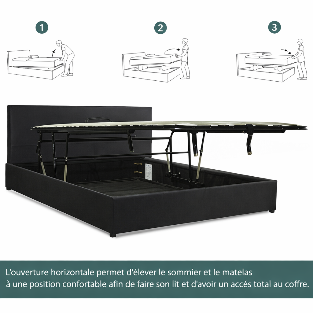 Storage bed with side and front opening headboard in corduroy - Parallèle design collection