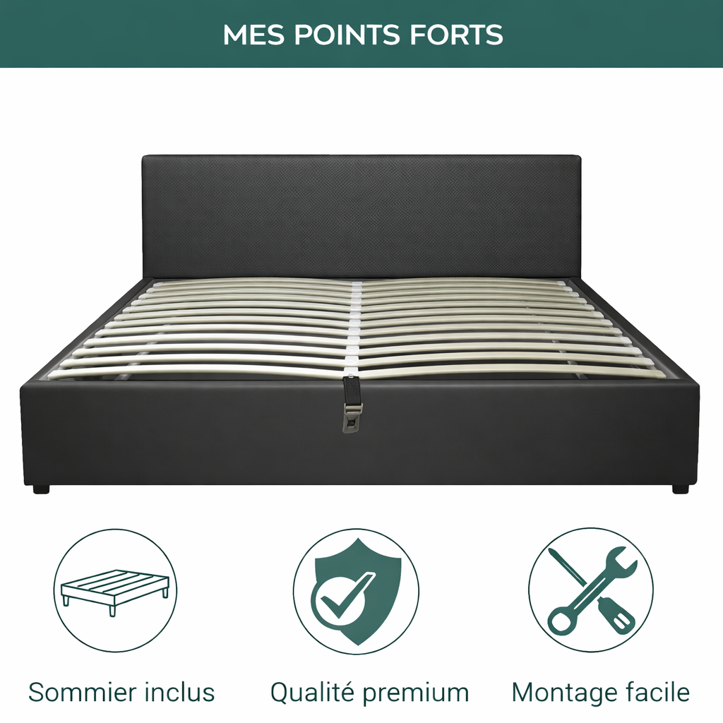 Storage bed with side and front opening headboard in corduroy - Parallèle design collection