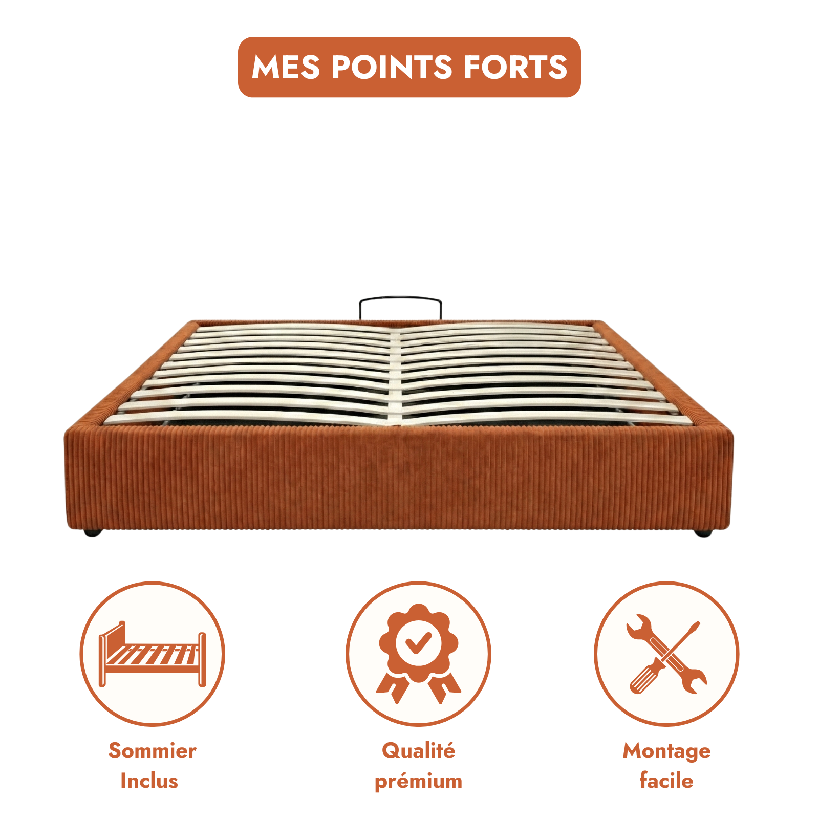 Electric storage bed in corduroy, remote control, flexible base - Futura Collection