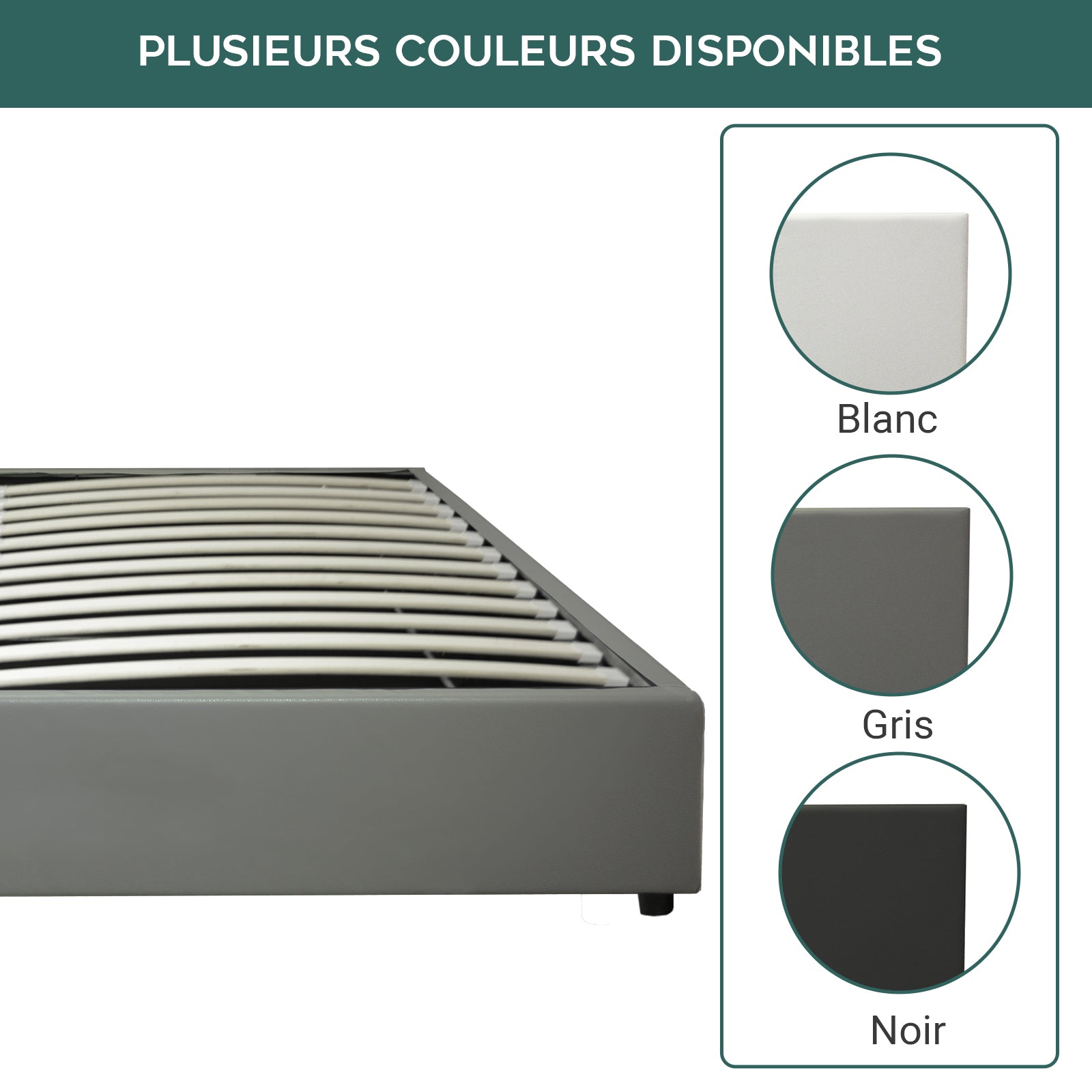 Lit coffre électrique simili cuir gris, télécommande, sommier flexible - Collection Futura