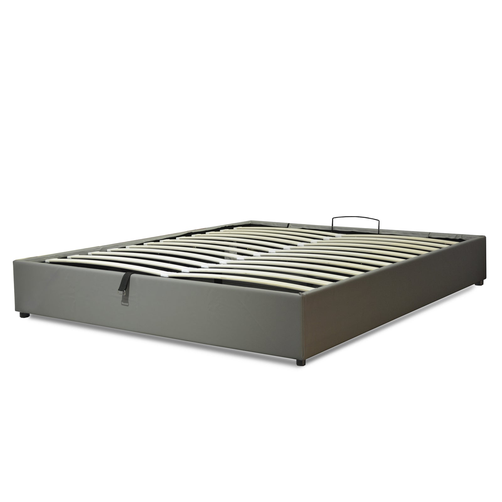 Lit coffre électrique simili cuir gris, télécommande, sommier flexible - Collection Futura