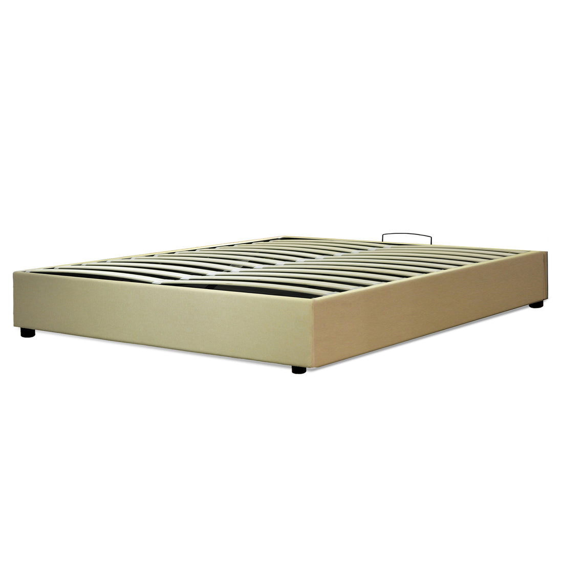 Futura originelles Stauraumbett mit Hubbett, schicker Stoffbezug in Sand: automatisches Öffnen per Fernbedienung und flexibler Lattenrost aus Holz
