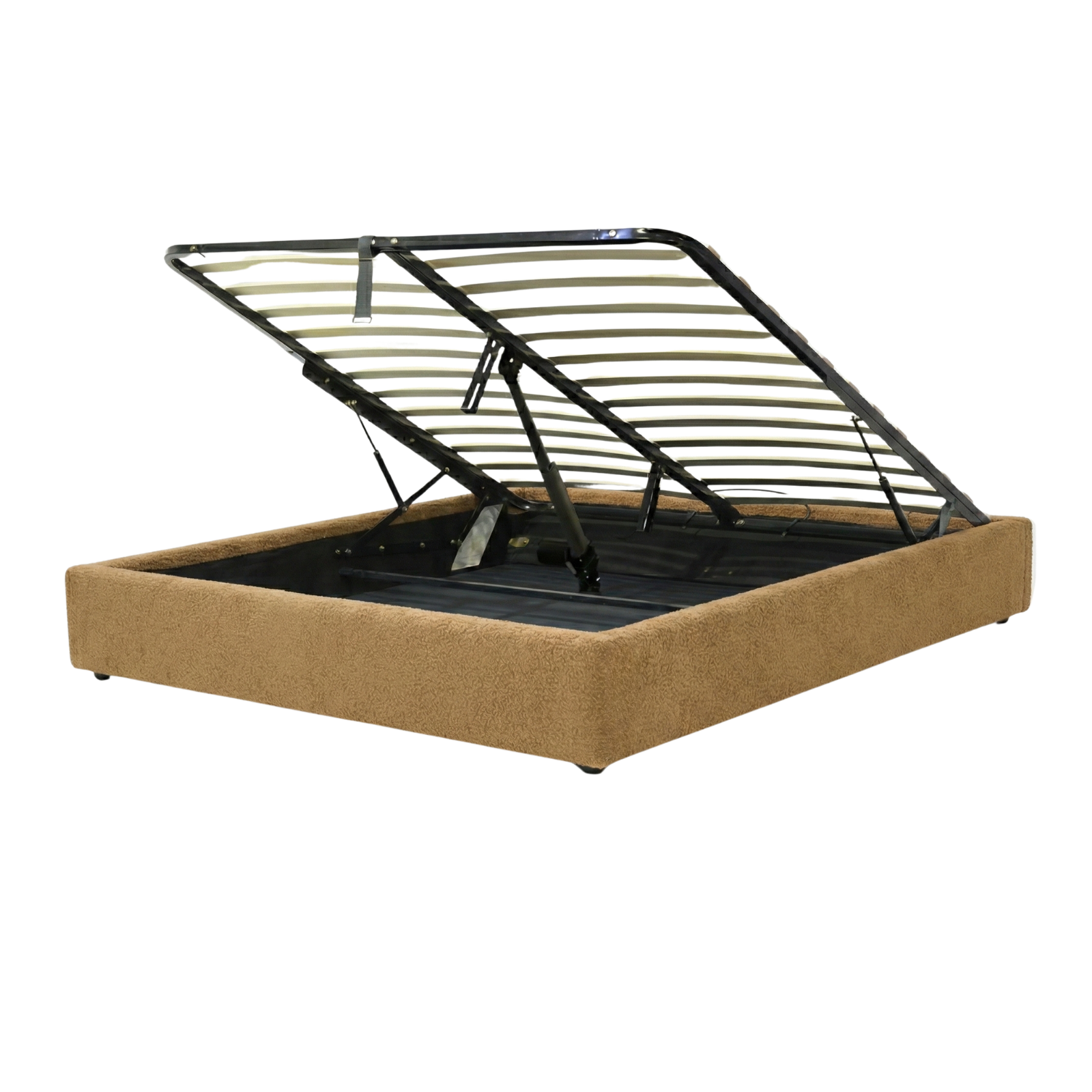 Electric storage bed with bouclé fabric, remote control, flexible slatted base - Futura Collection