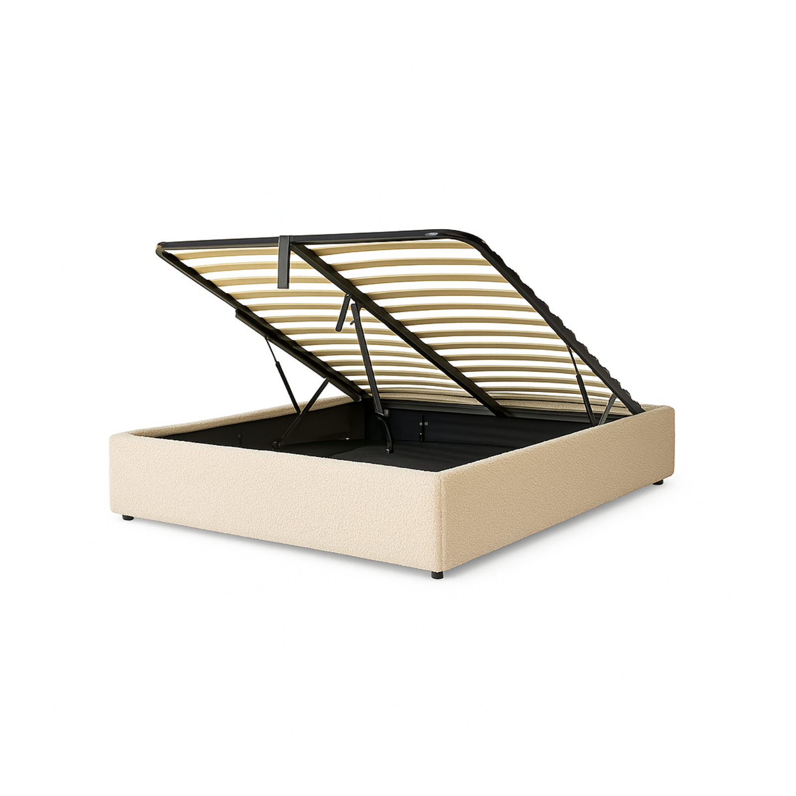 Electric storage bed with bouclé fabric, remote control, flexible slatted base - Futura Collection