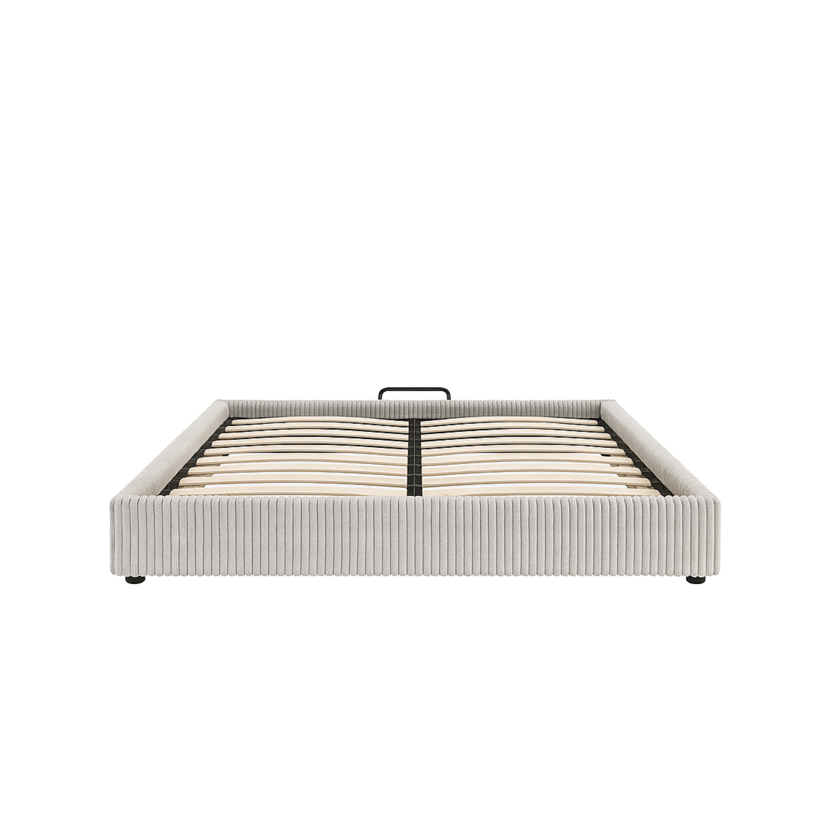 Futura originelles Stauraumbett mit Hubbett, schicker Stoffbezug in Sand: automatisches Öffnen per Fernbedienung und flexibler Lattenrost aus Holz