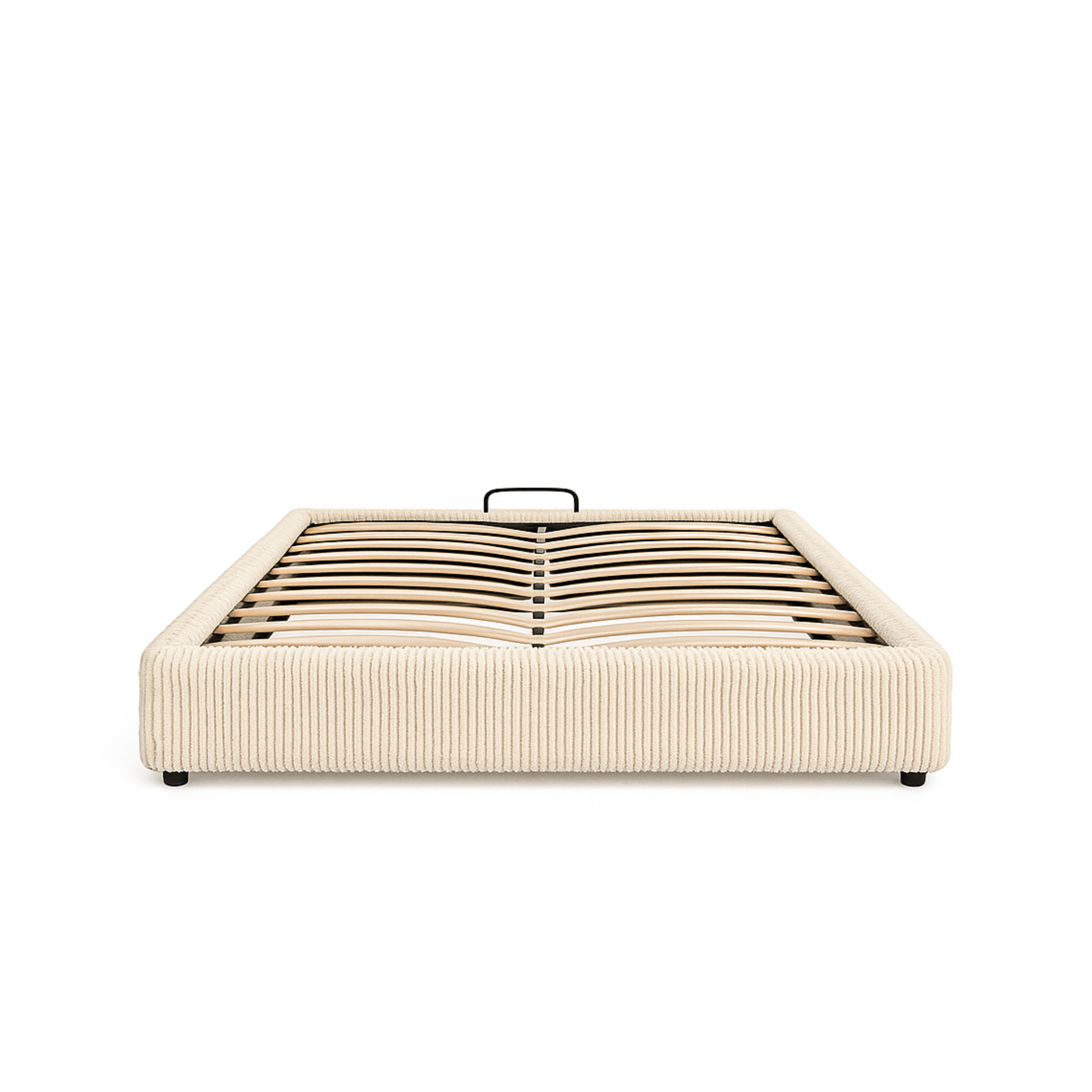 Futura originelles Stauraumbett mit Hubbett, schicker Stoffbezug in Sand: automatisches Öffnen per Fernbedienung und flexibler Lattenrost aus Holz