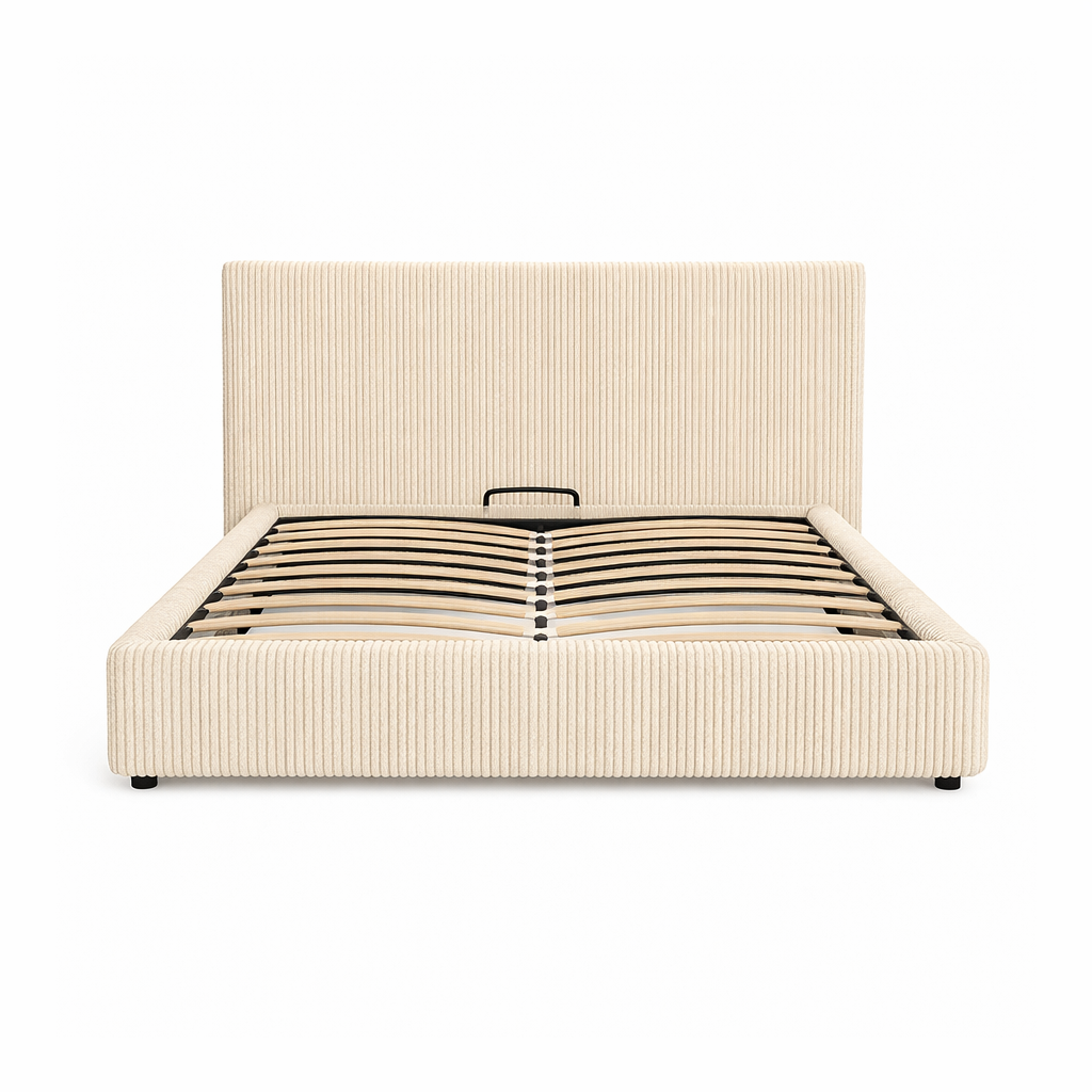 Electric storage bed with headboard, corduroy upholstery, remote control - Futura design collection