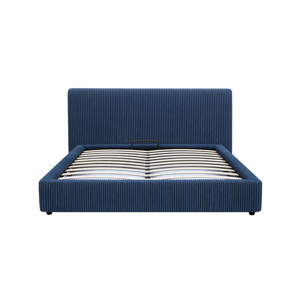 Electric storage bed with headboard, corduroy upholstery, remote control - Futura design collection