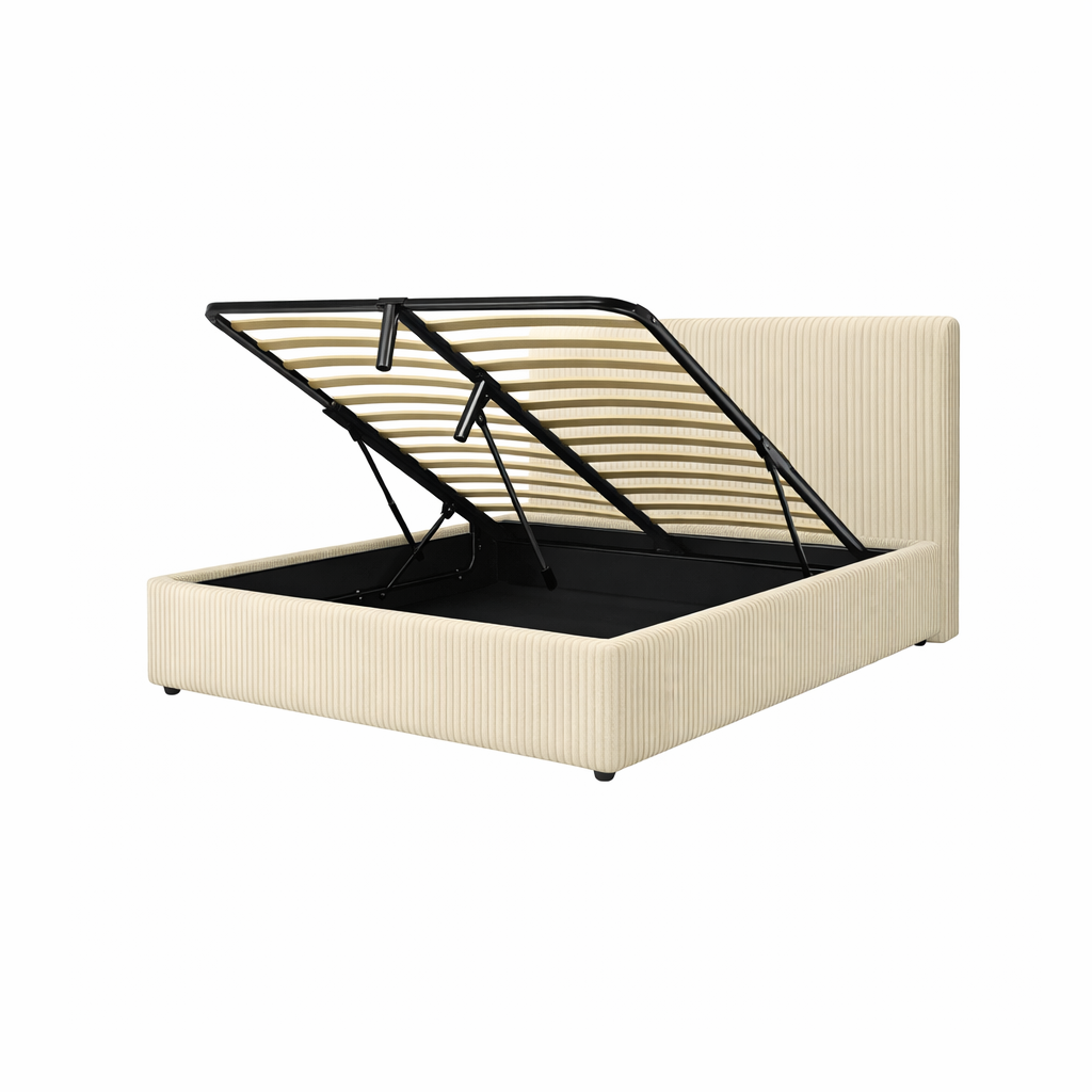 Electric storage bed with headboard, corduroy upholstery, remote control - Futura design collection