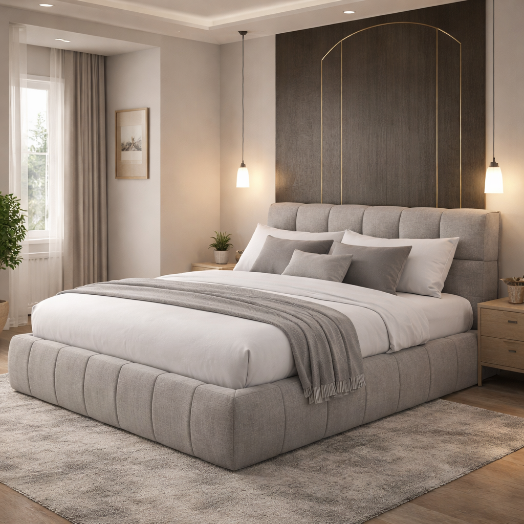 Aneto storage bed, headboard, large storage space, chenille fabric - Aneto Collection