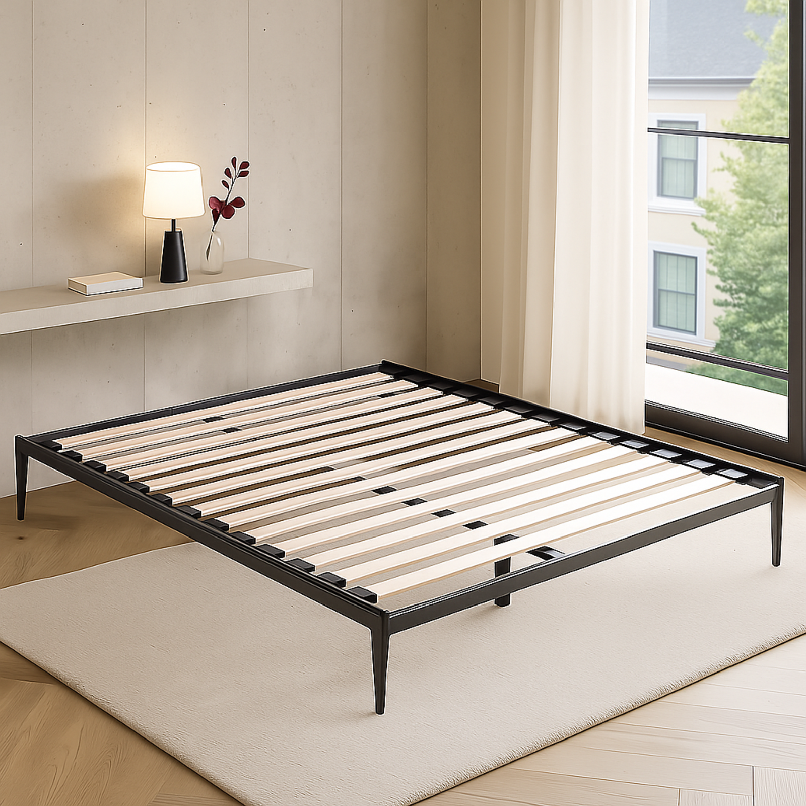 Sommier métallique style industriel, lattes larges, cadre à lattes - Collection Loft
