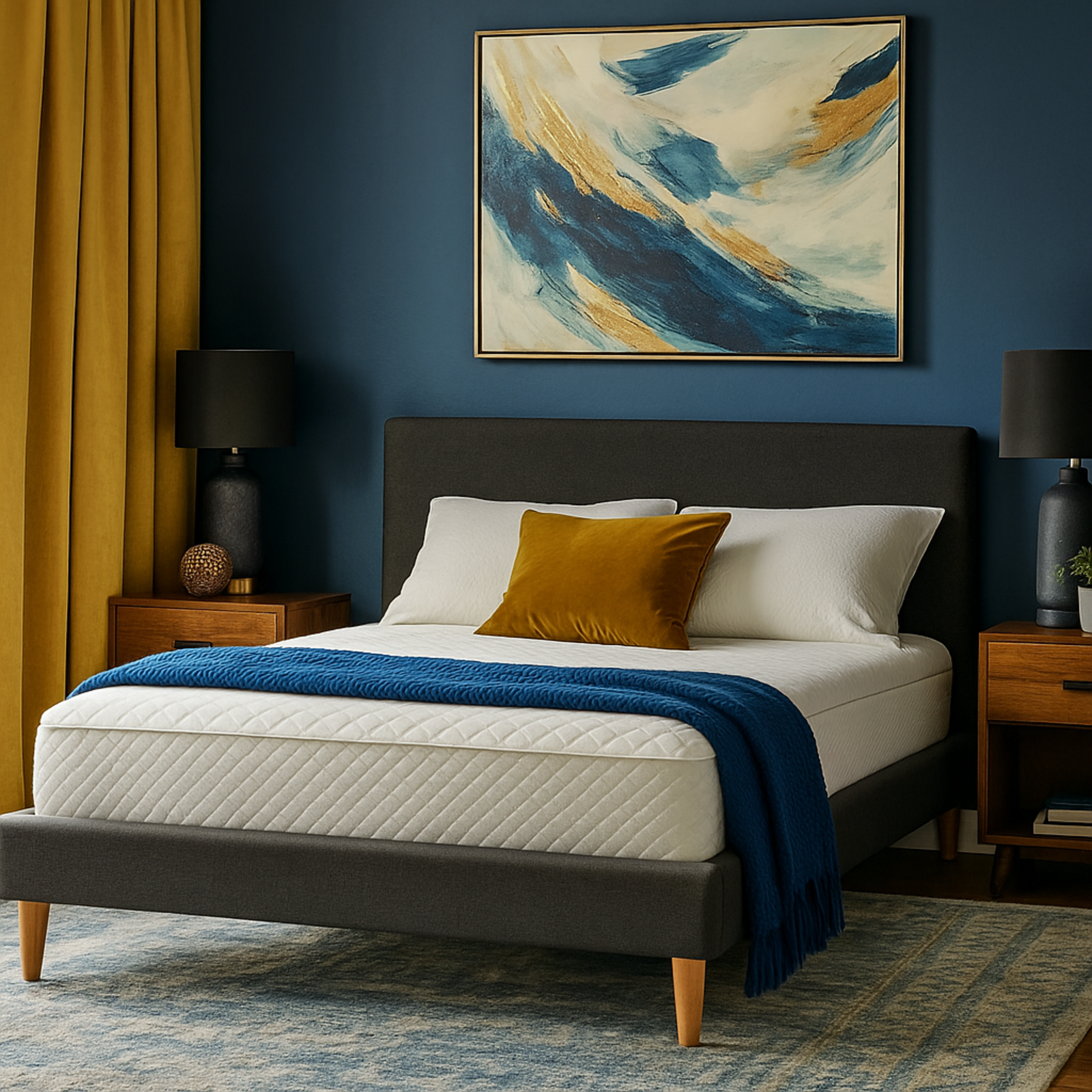 Lit Marquis scandinave en tissu : sommier à lattes en bois flexibles