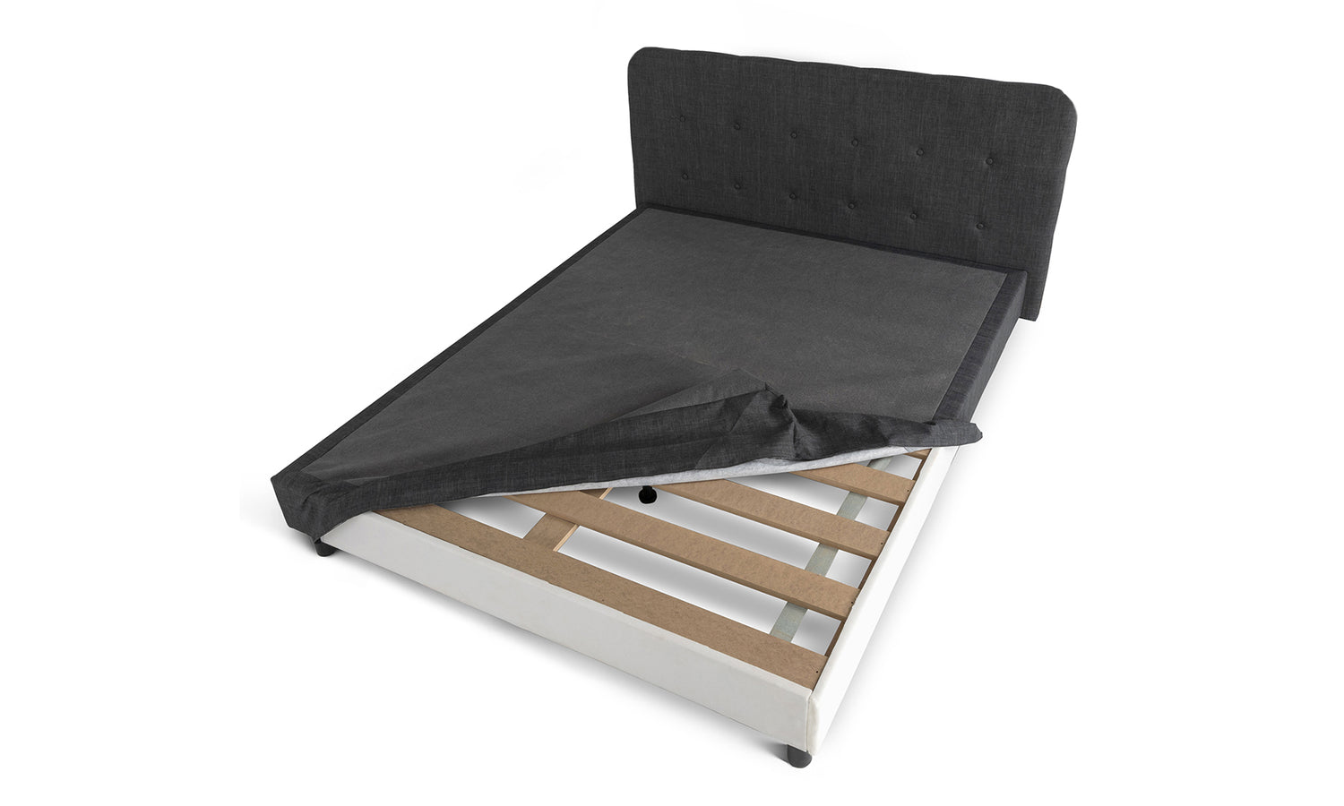 Nordisches und elegantes Polsterbett: Stoff und Lattenrost aus Holz