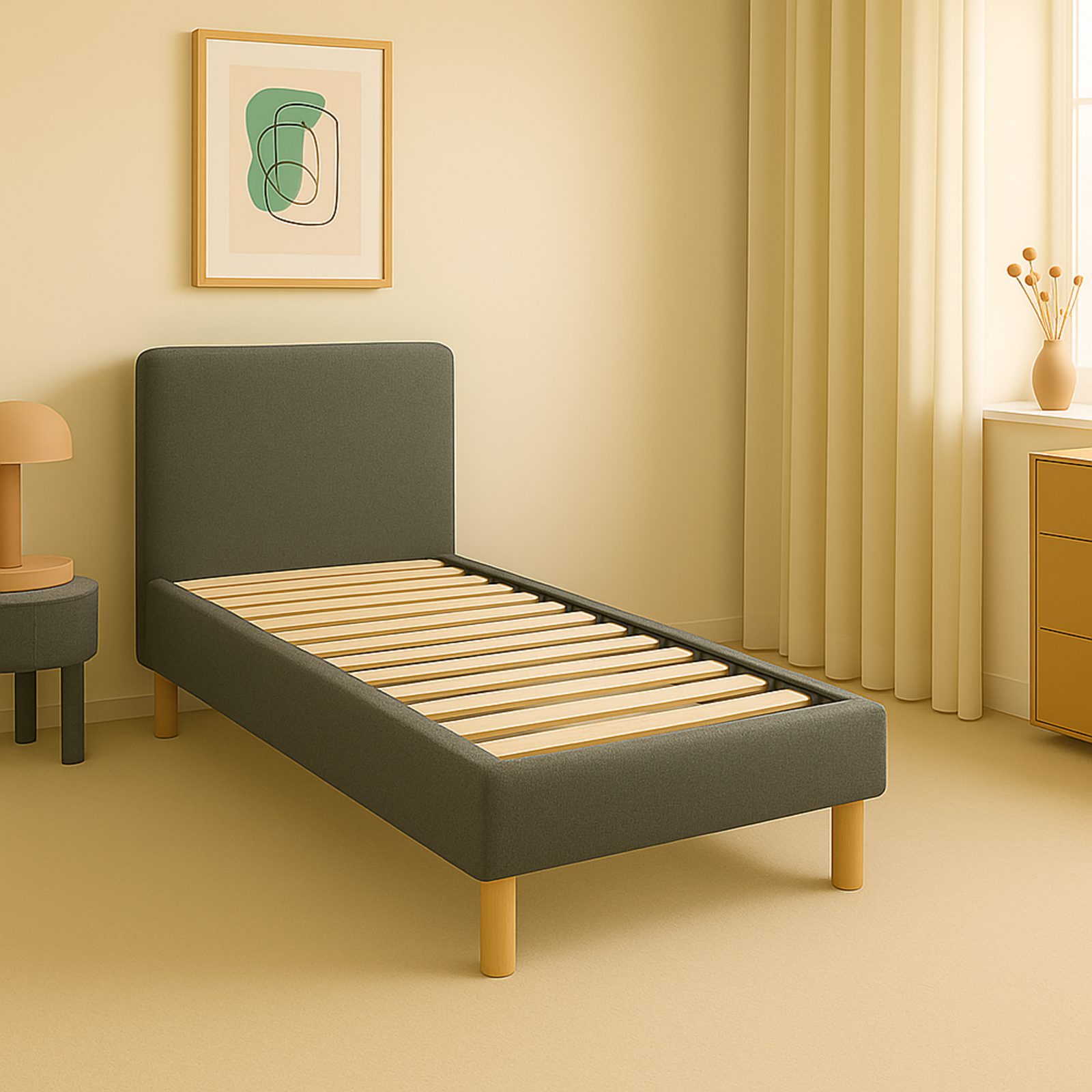 Bouclé bed, headboard, wooden slatted base - Prince Collection