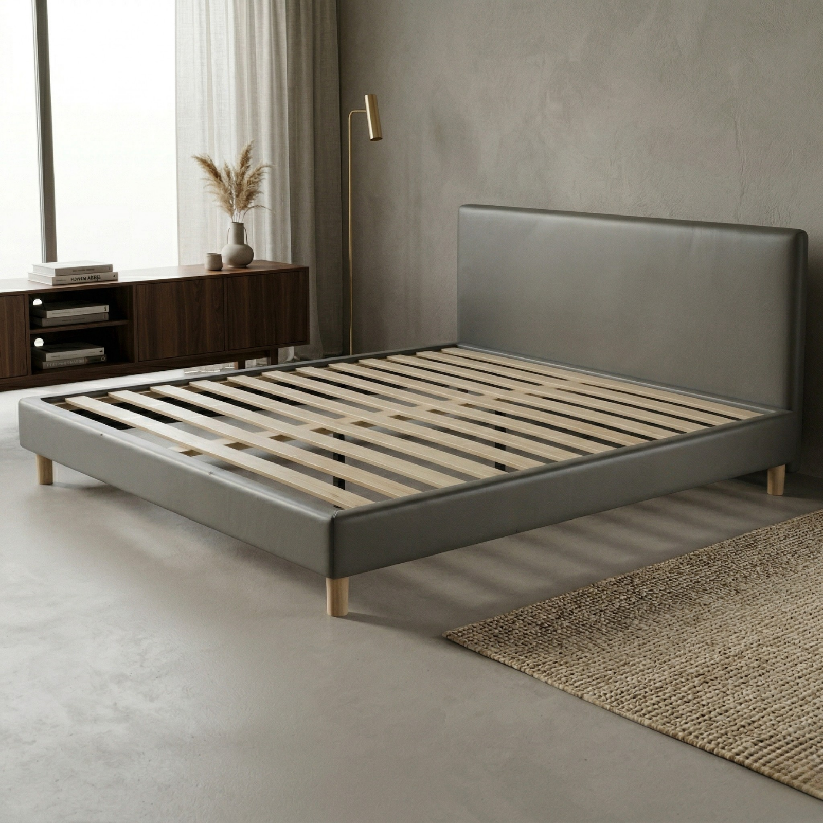 Faux leather bed, headboard, wooden slatted base - Prince Collection