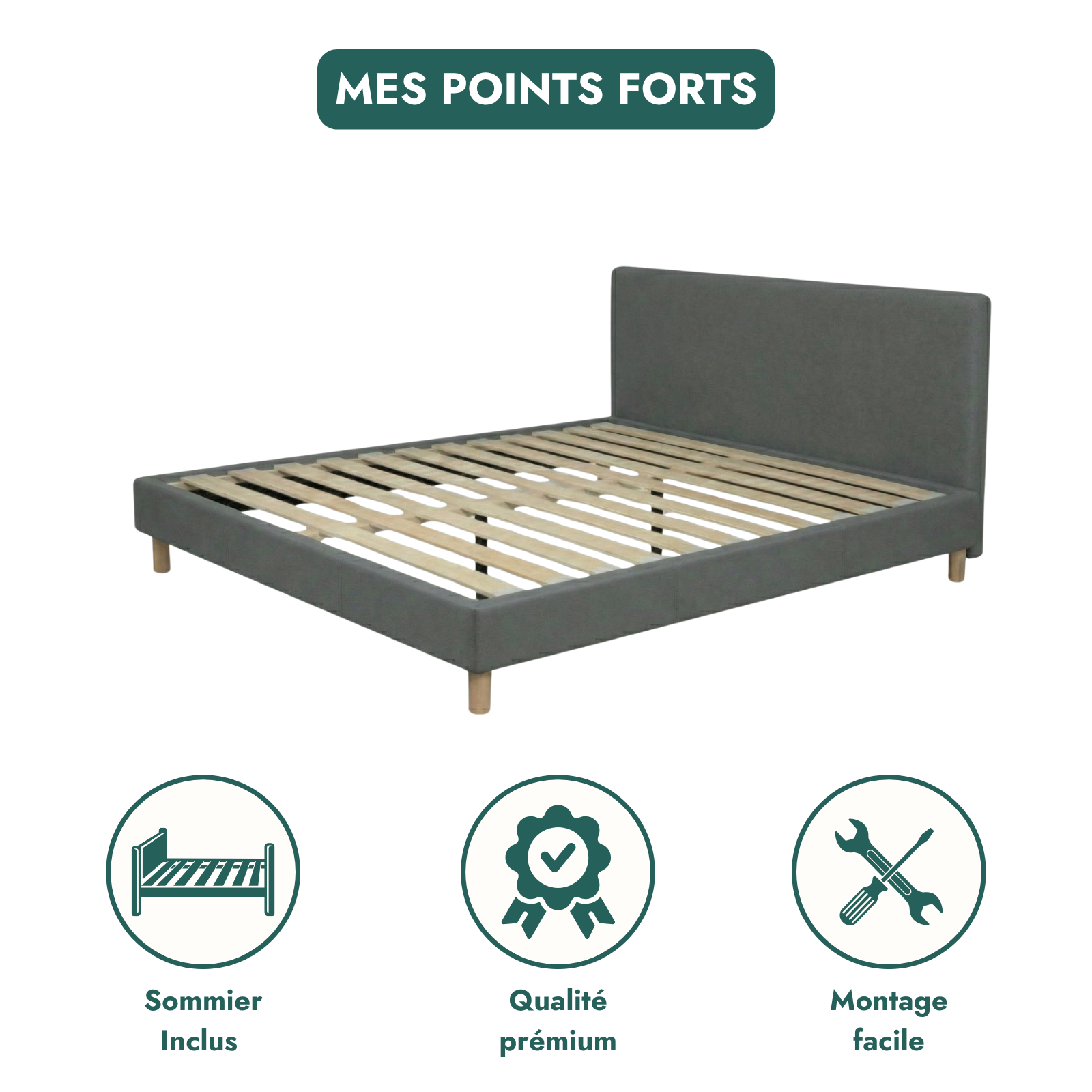 Faux leather bed, headboard, wooden slatted base - Prince Collection