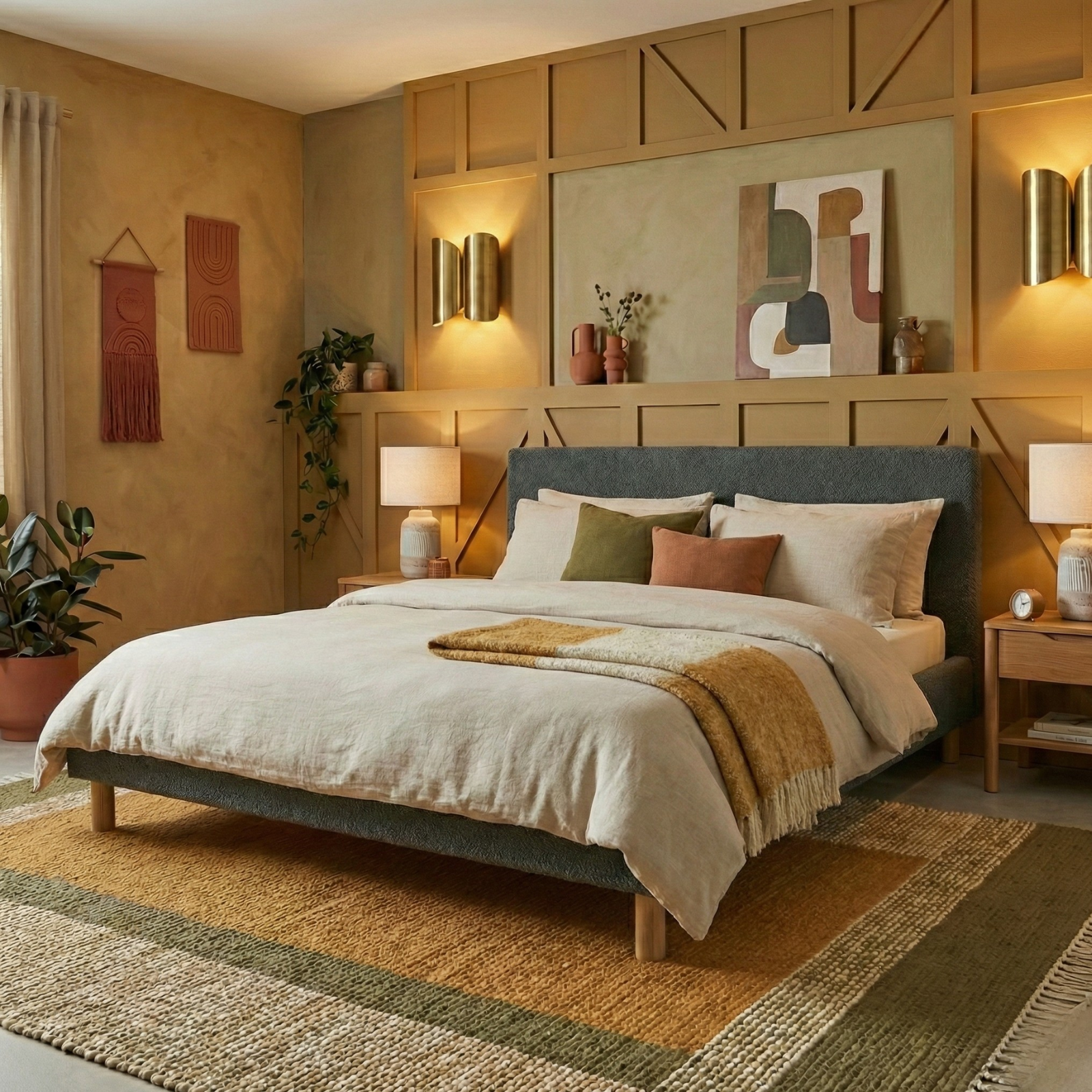 Bouclé bed, headboard, wooden slatted base - Prince Collection