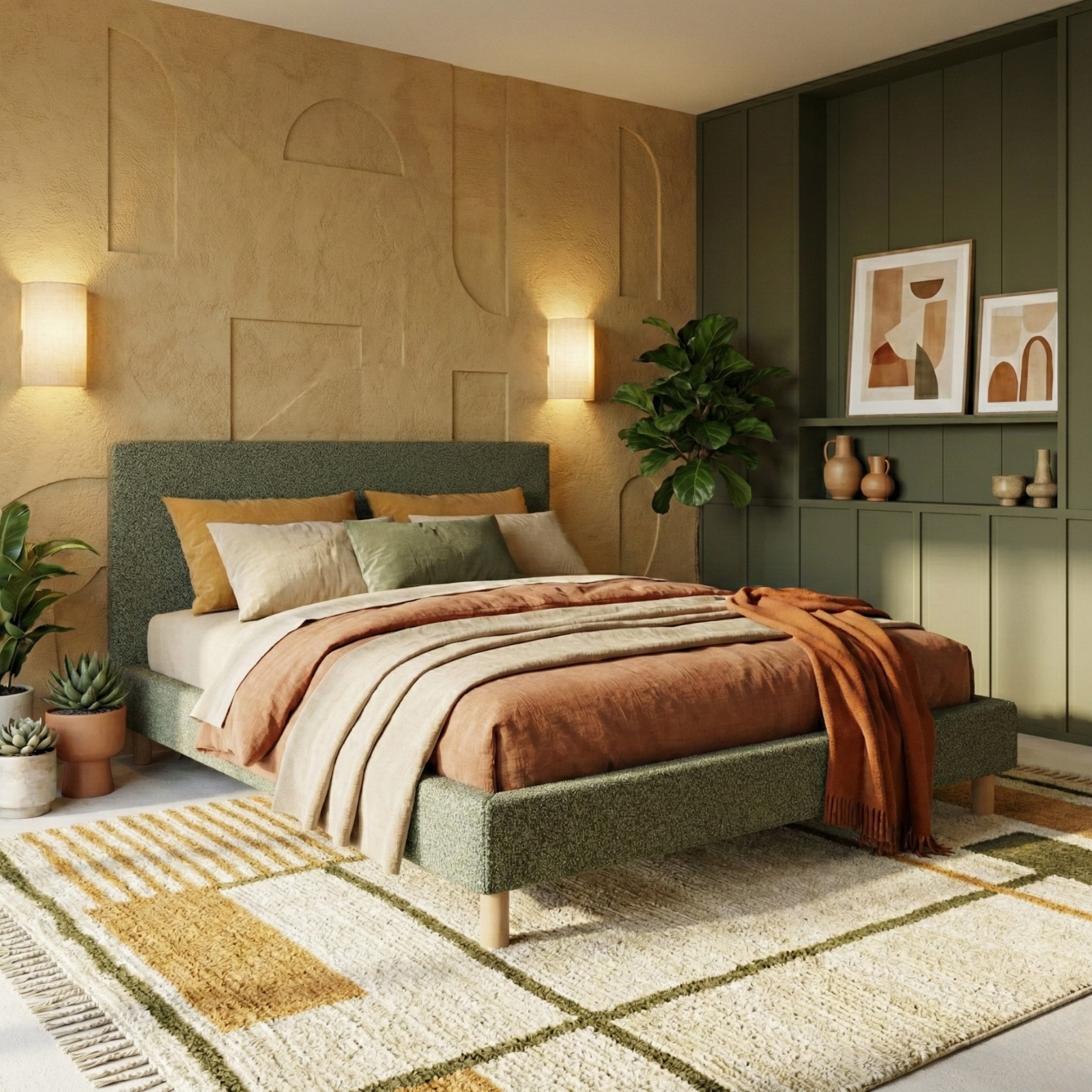 Bouclé bed, headboard, wooden slatted base - Prince Collection