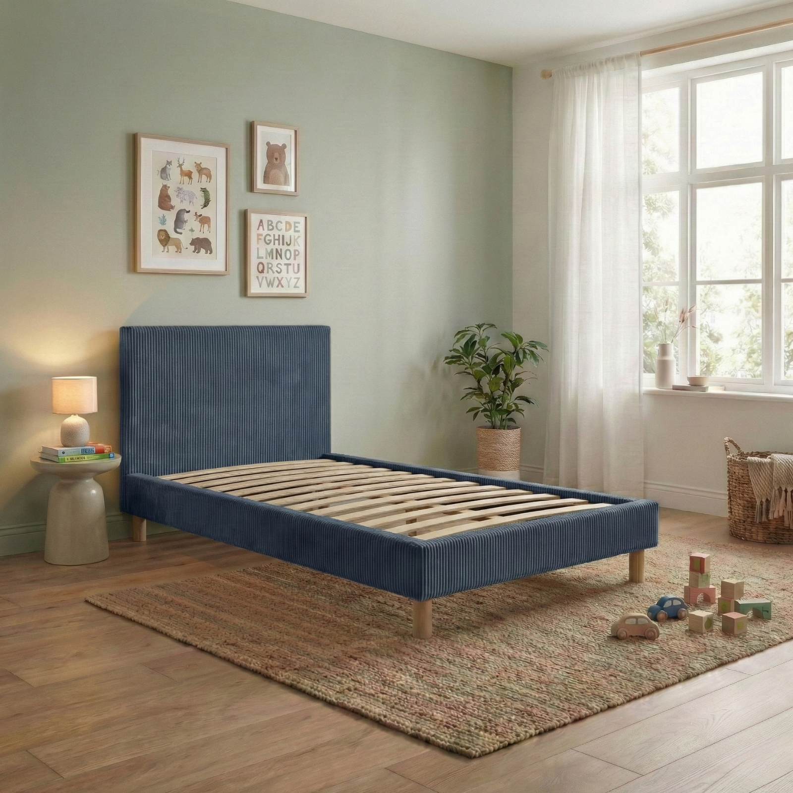 Lit enfant en velours côtelé : sommier à lattes et encadrement collection Anastasia