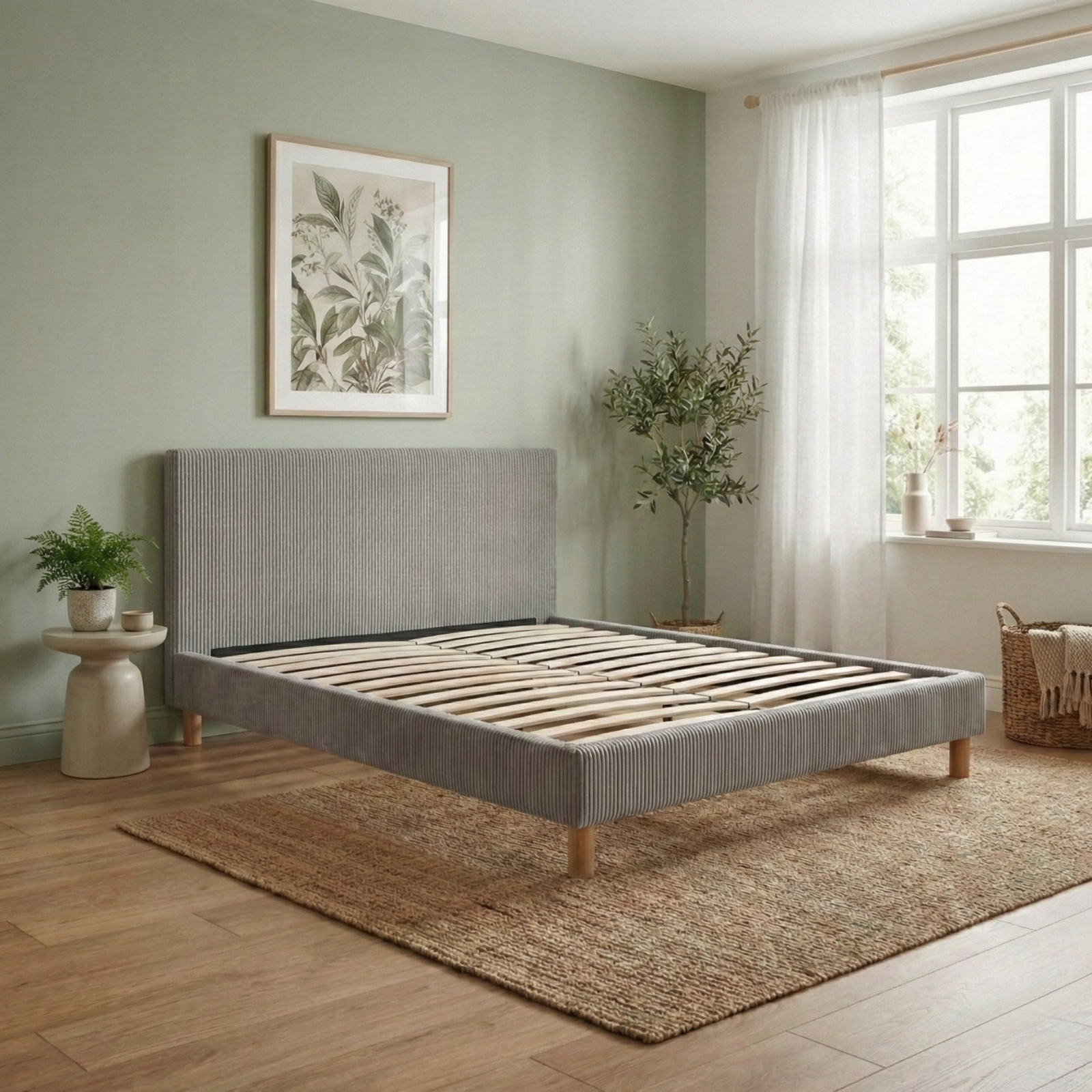 Corduroy bed, headboard, wooden slatted base - Prince Collection