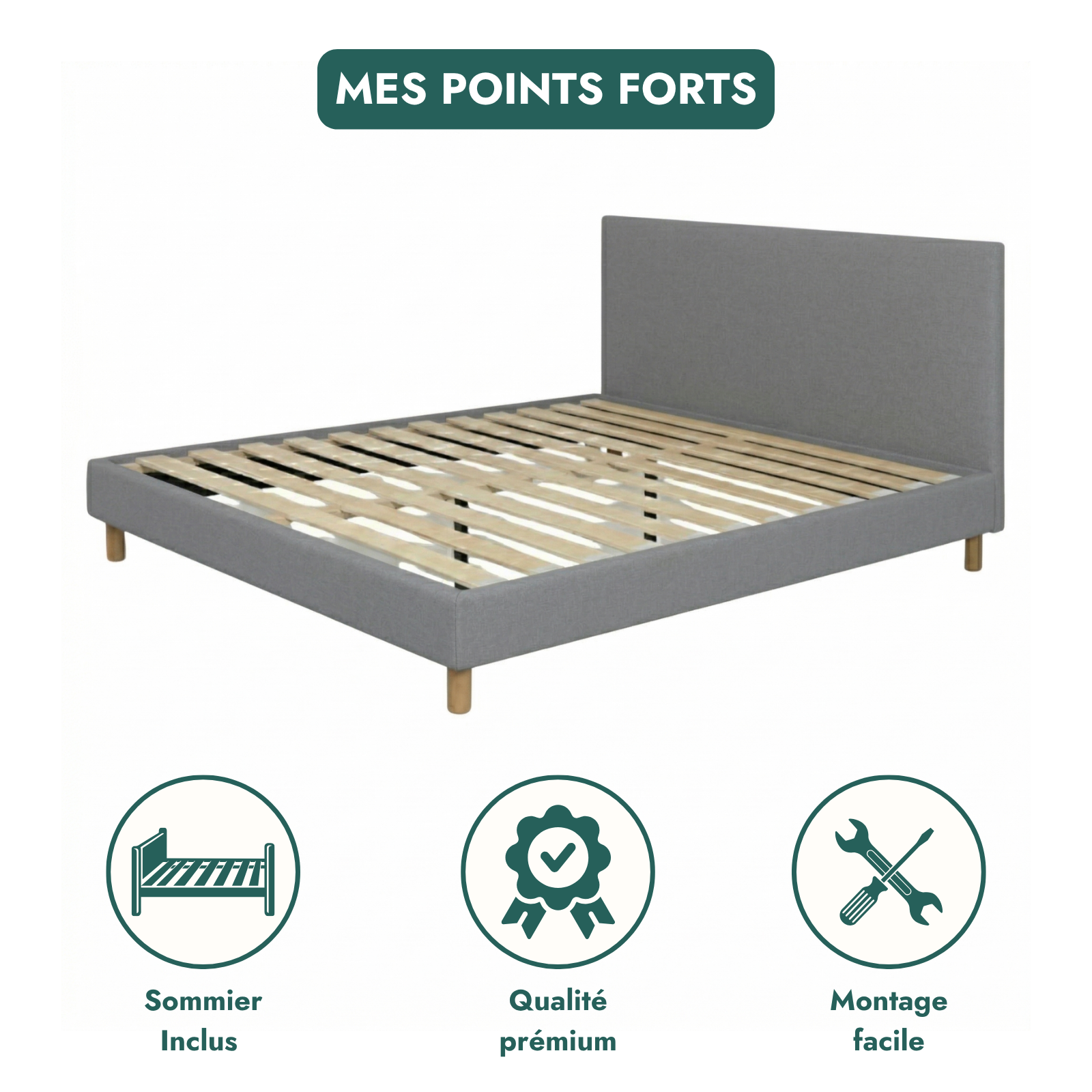 Skandinavisches Stoffbett Marquis: flexibler Lattenrost aus Holz
