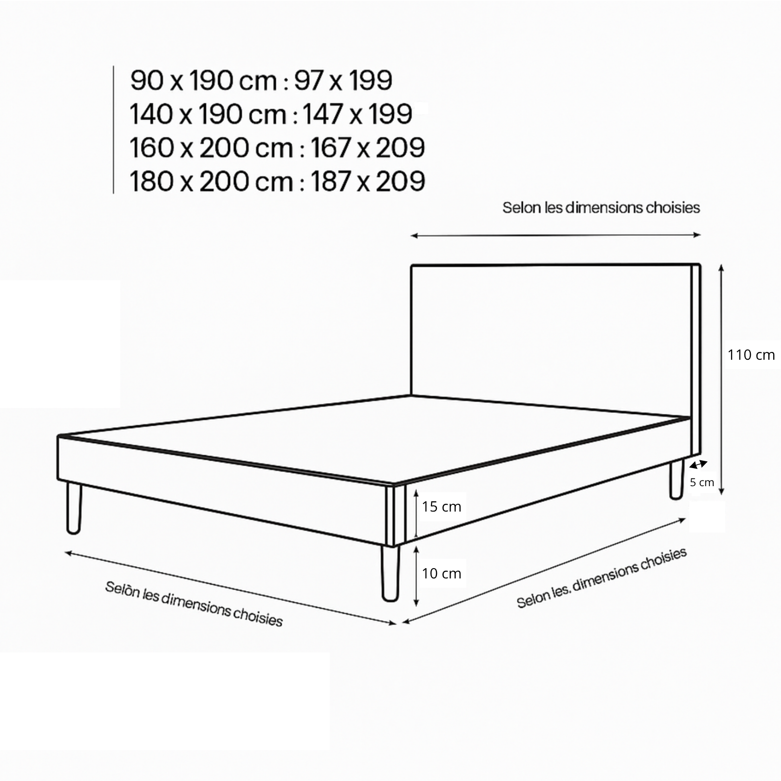 Bouclé bed, headboard, wooden slatted base - Prince Collection