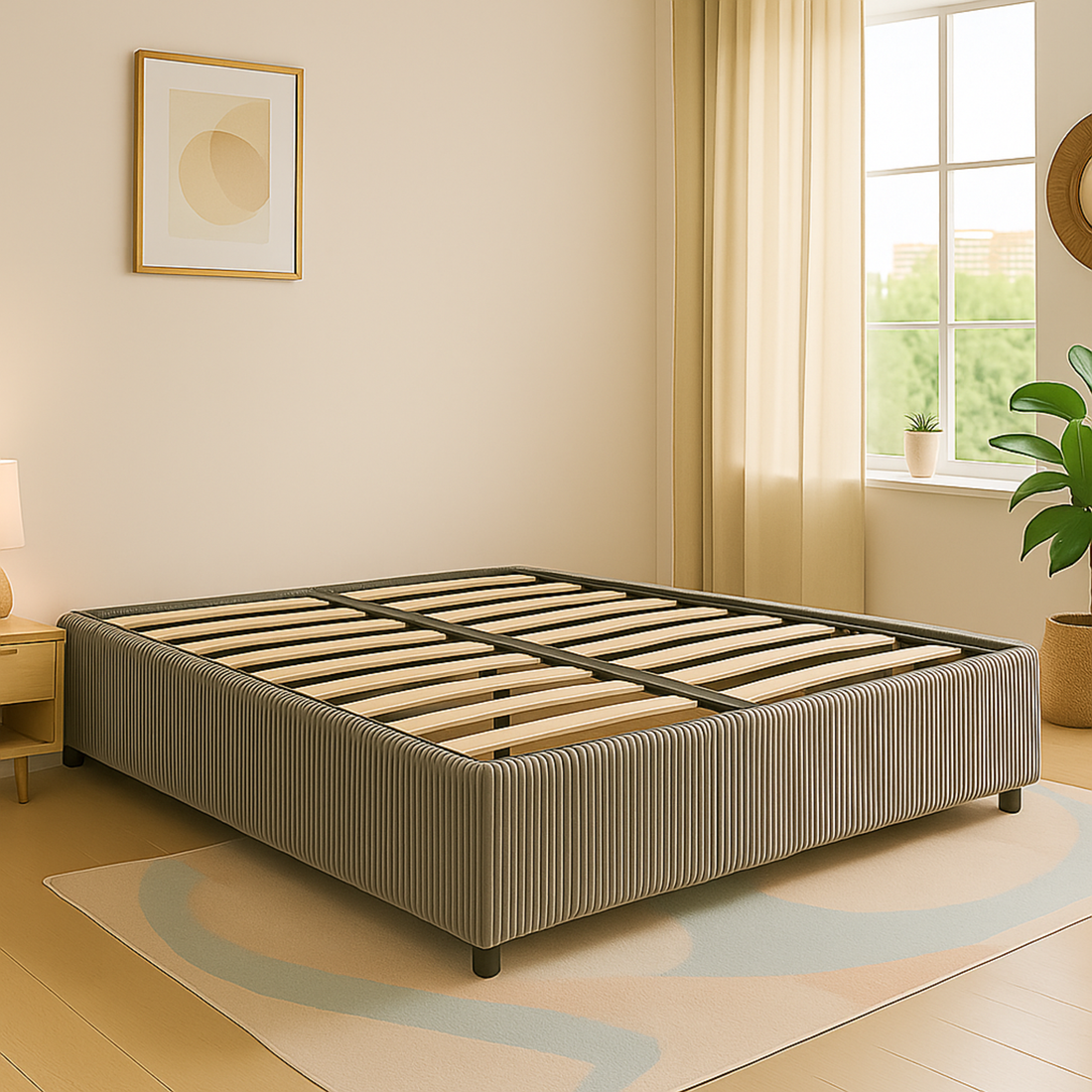 Lit coffre velours côtelé, lattes flexibles, grand espace de stockage - Collection Vegas