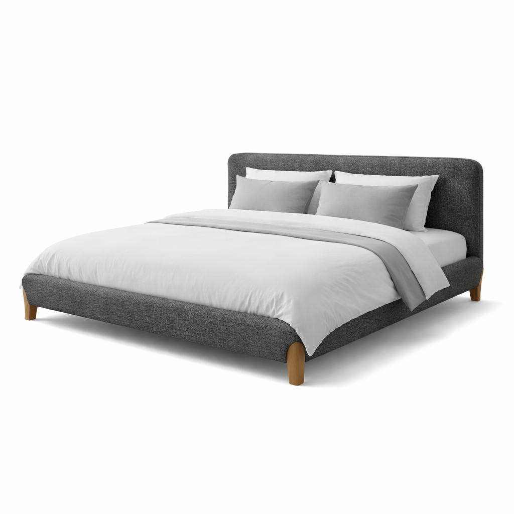 Lit en tissu feutrine avec lattes massives et tête de lit - Collection Capucine