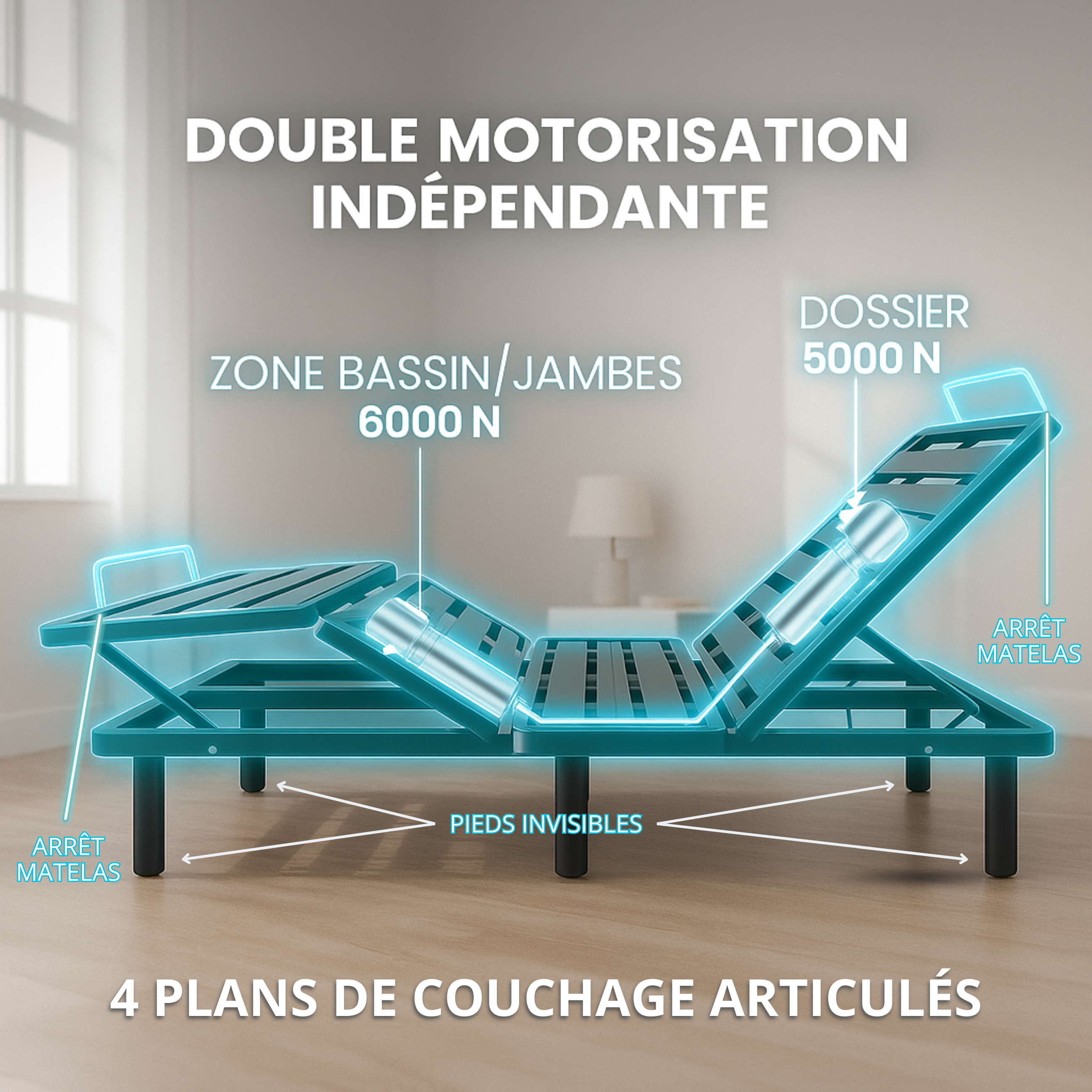 Pack lit électrique orthopédique à lattes en tissu gris clair Orthoflex : matelas inclus