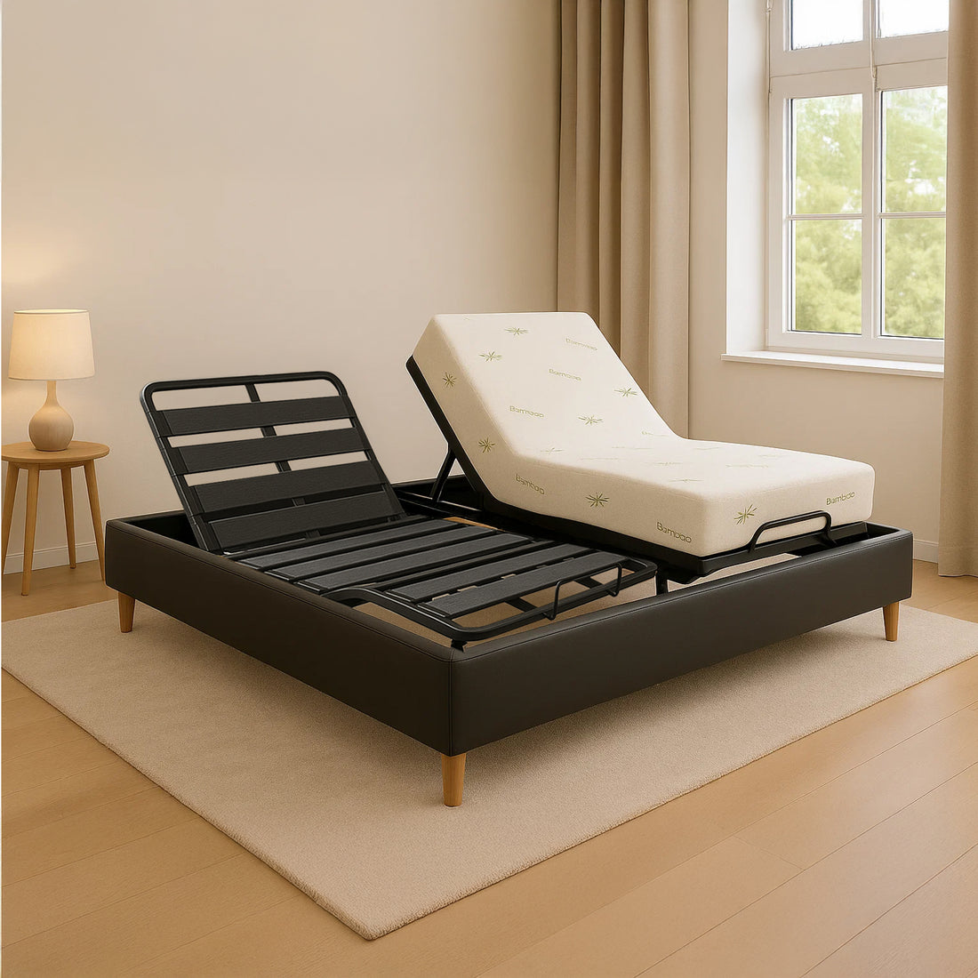 Pack lit électrique orthopédique à lattes en simili cuir gris Orthoflex : matelas inclus