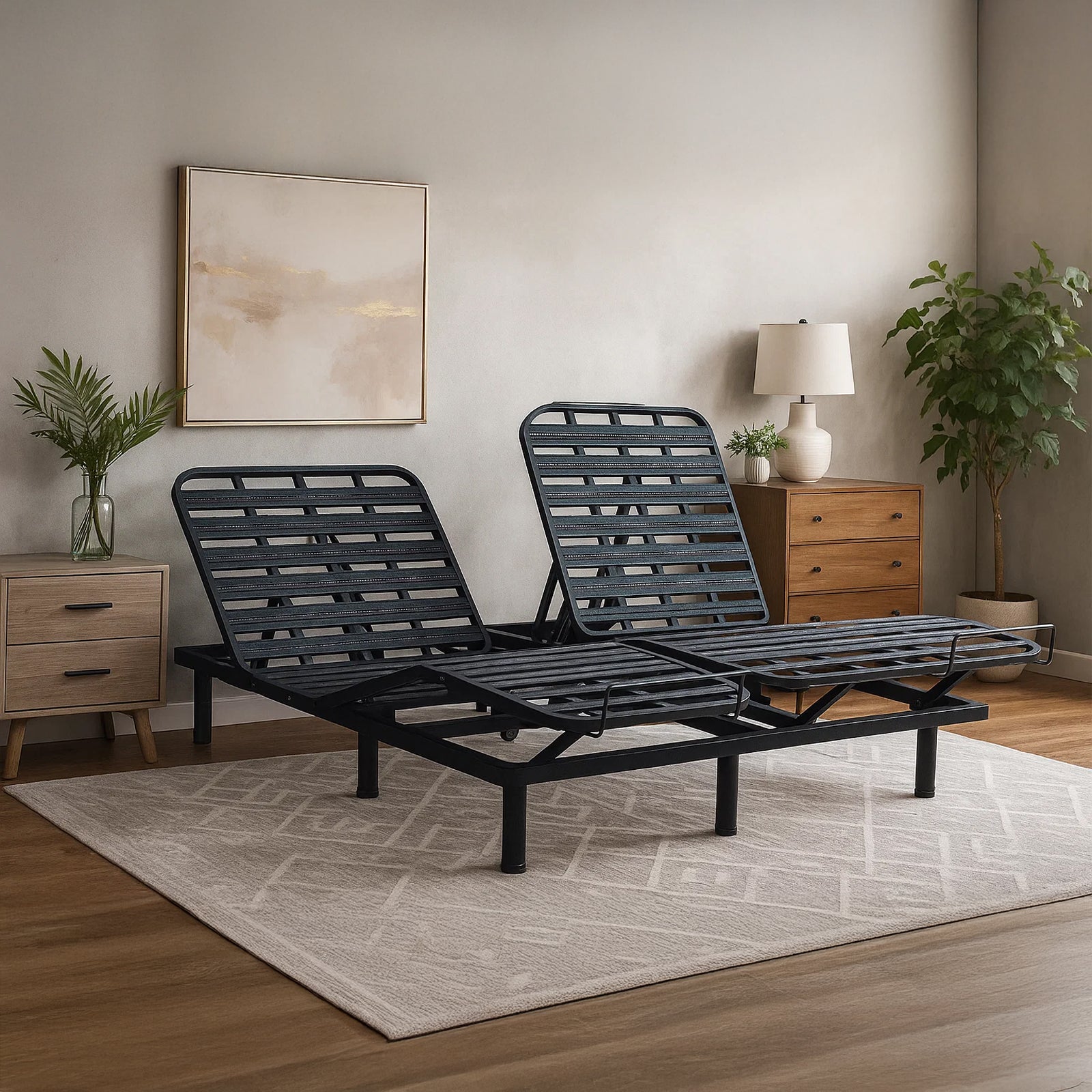 Pack lit électrique orthopédique à lattes en tissu gris clair Orthoflex : matelas inclus
