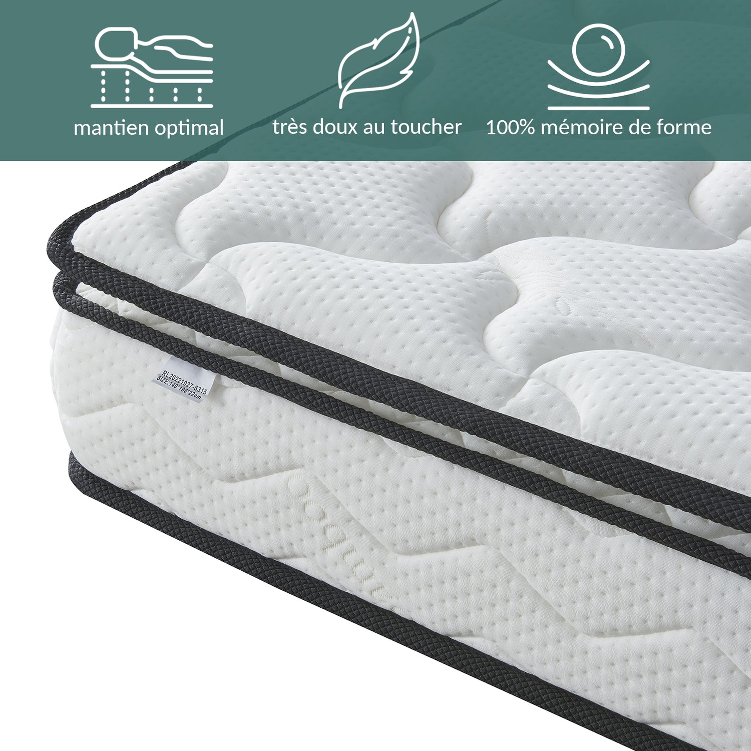 Matelas mémoire de forme, surmatelas intégré - Collection César