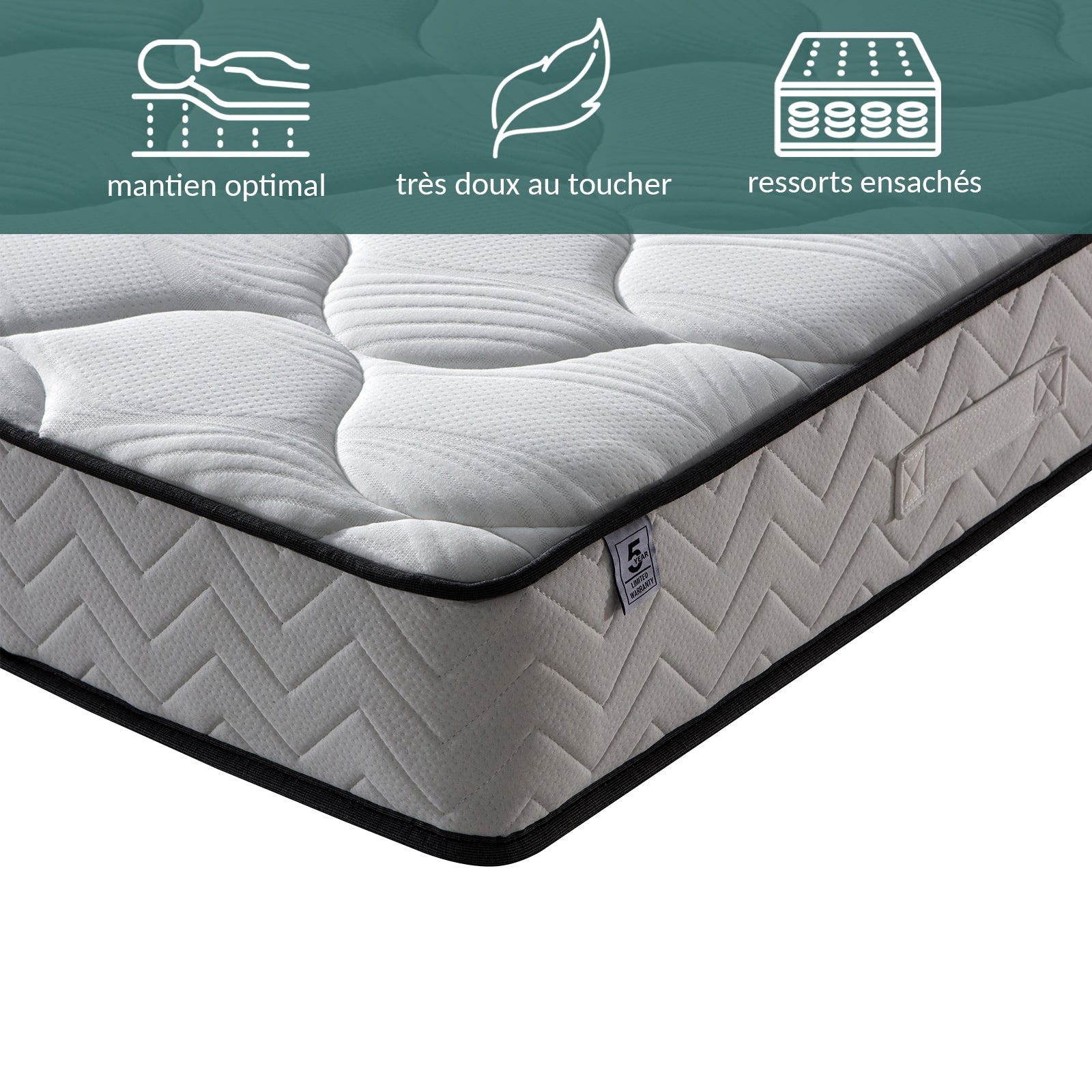 Pack Essentiel : Lit Marquis Tissus Gris Foncé & Matelas Cosmos