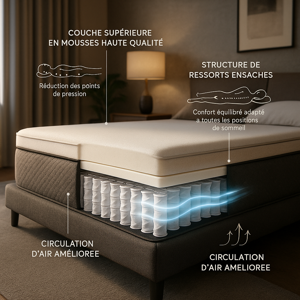 Matelas ressorts ensachés avec double surmatelas mémoire de forme - Collection Nuage