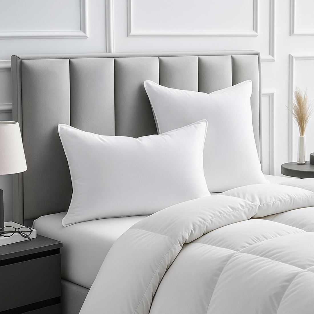 Oreiller moelleux, soutien cervical ergonomique, microfibre respirante - Collection Happy