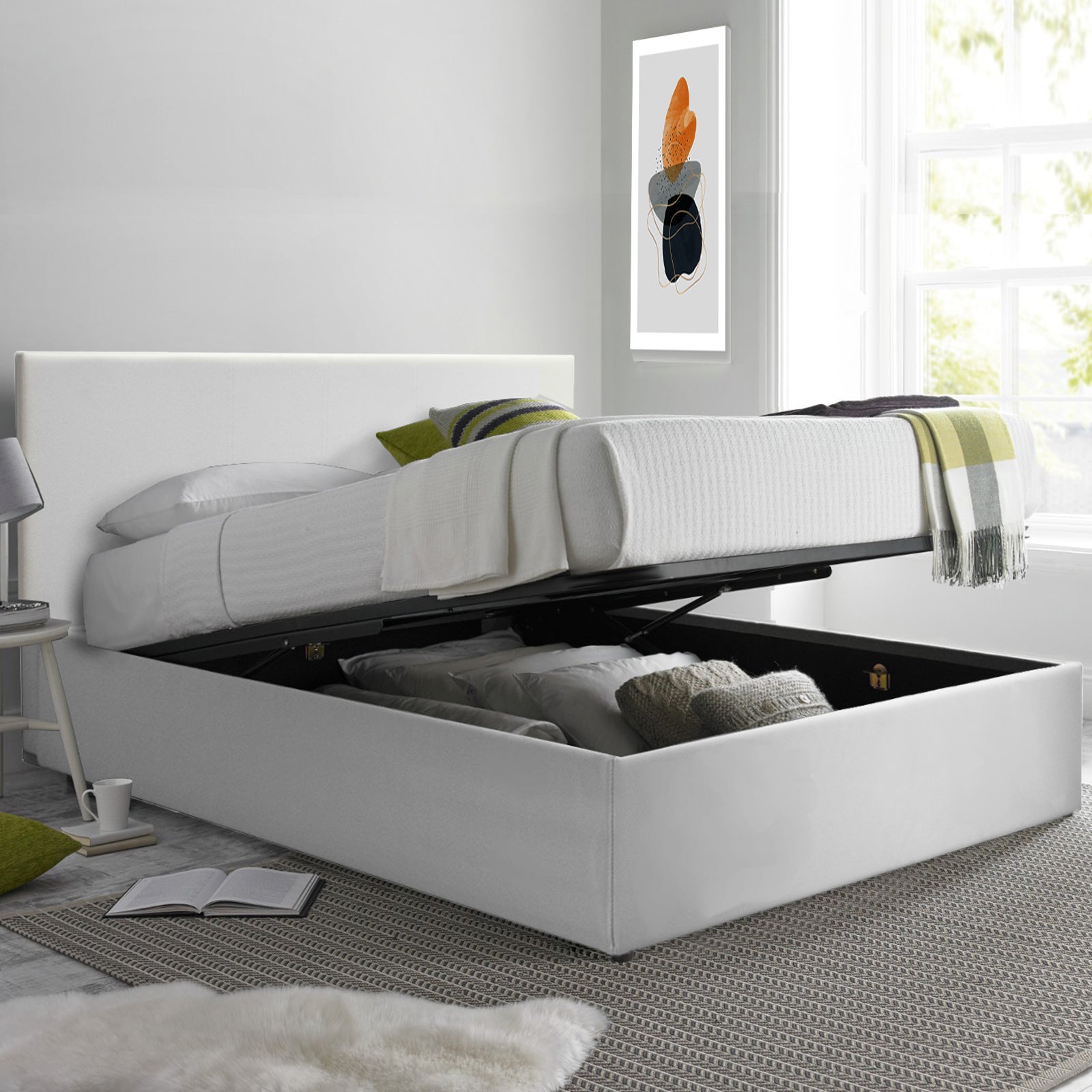 Lit coffre VariLuxe innovant - Tête de lit interchangeable : Simili cuir et grand coffre