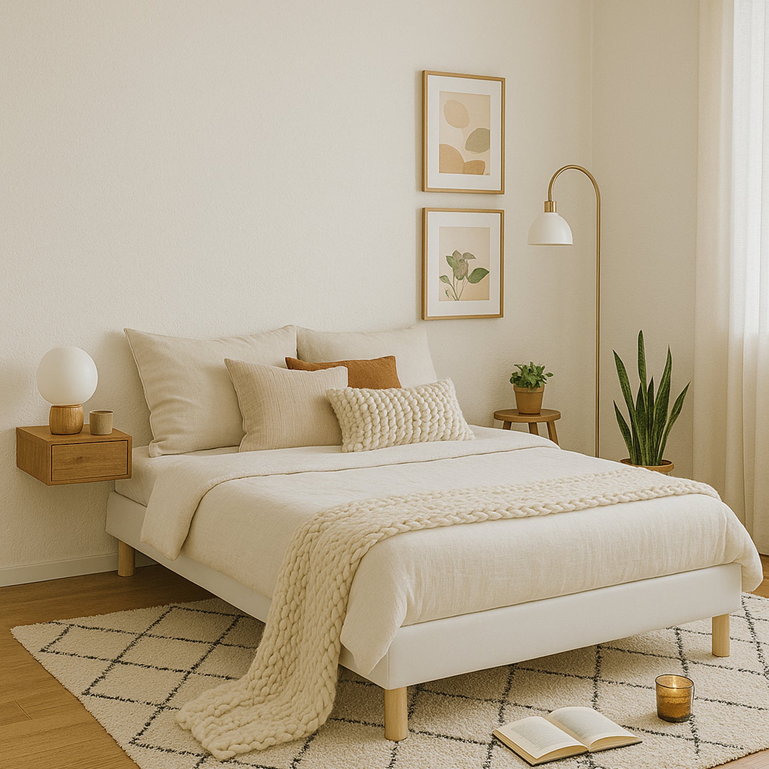 Sommier simili cuir, cadre de lit et pieds bois, maintien bassin - Collection Deco