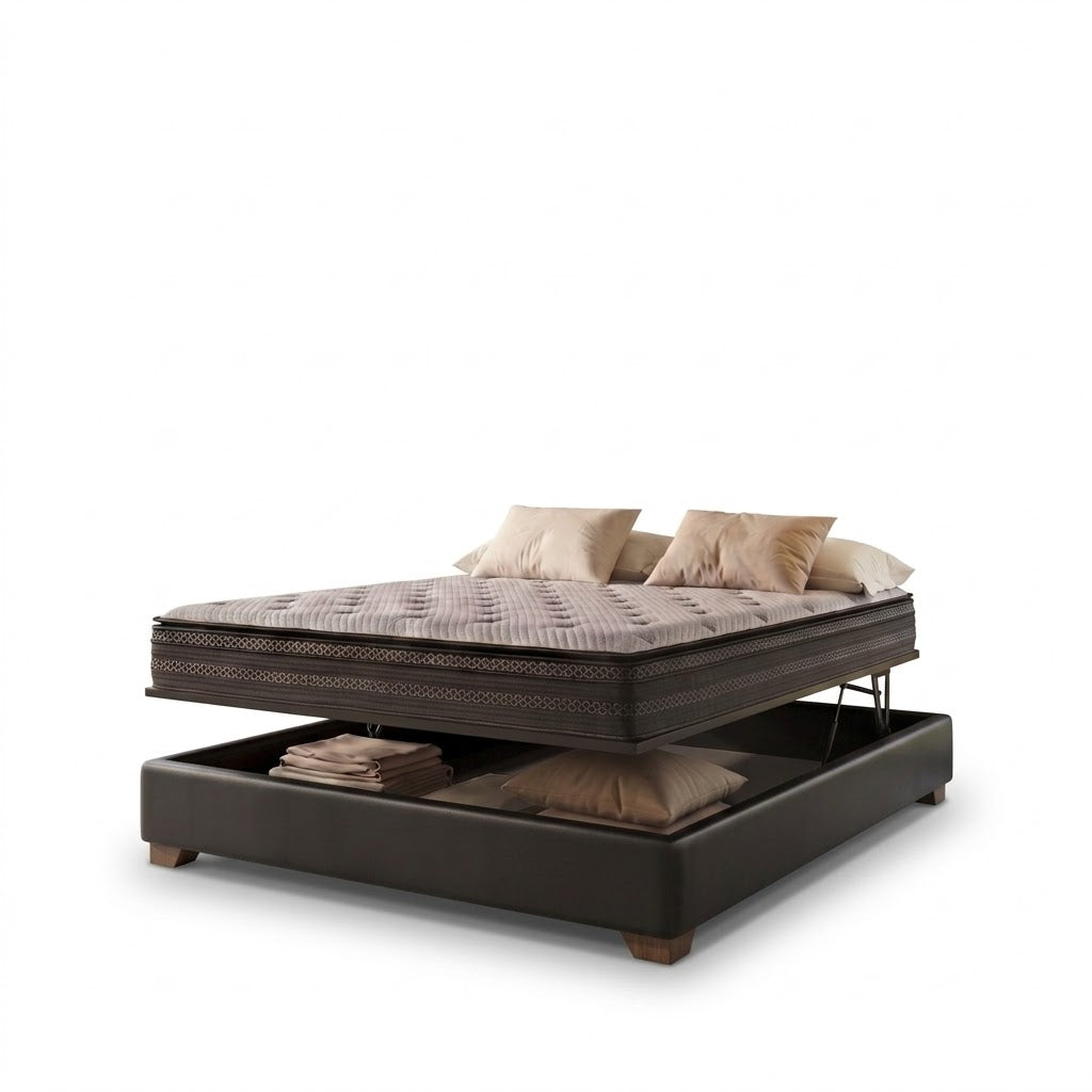 Ensemble lit coffre parallèle et matelas hybride - Collection Simili cuir