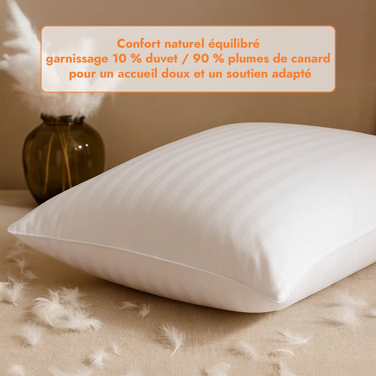 Duck feather and down pillow, striated jacquard, balanced comfort - Duvet Collection