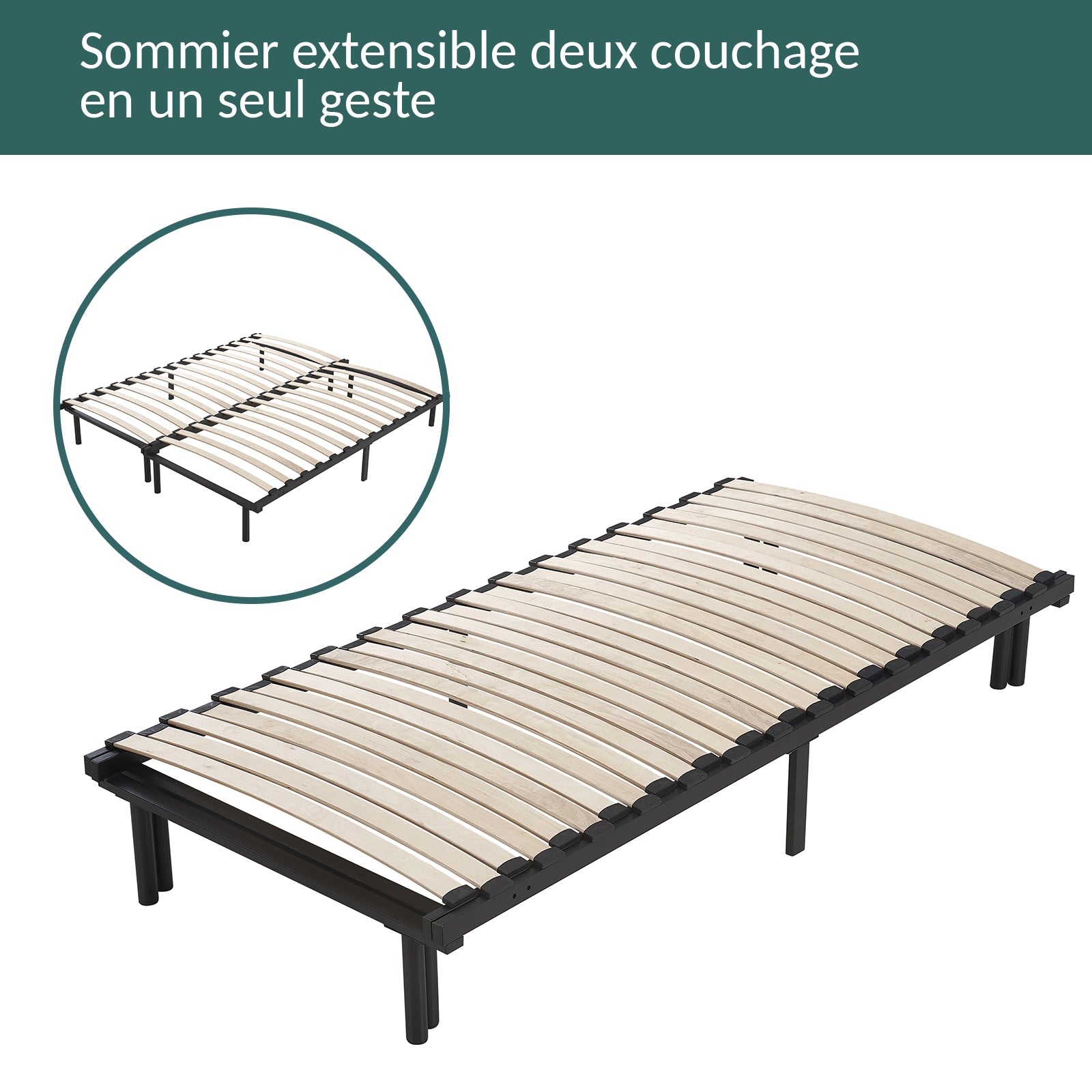 Extendable bed base, flexible wooden slats, adjustable width - Extendable Collection