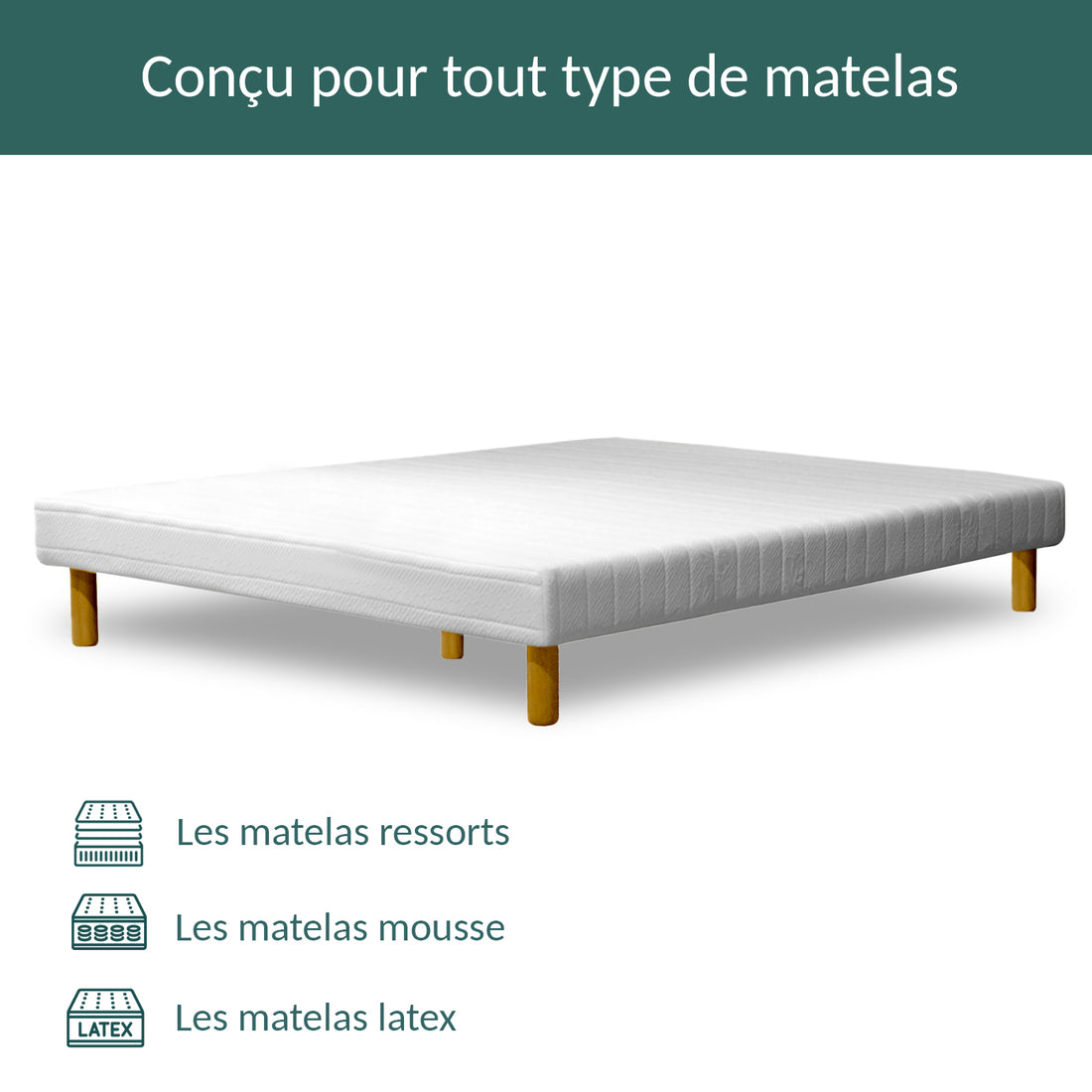 Sommier tapissier, contour tissu, structure bois, lattes flexibles - Collection Confort
