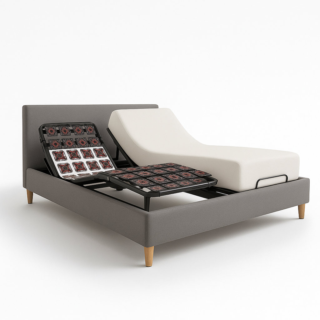 Pack lit électrique orthopédique, tissu gris clair, matelas inclus - Collection Technoflex
