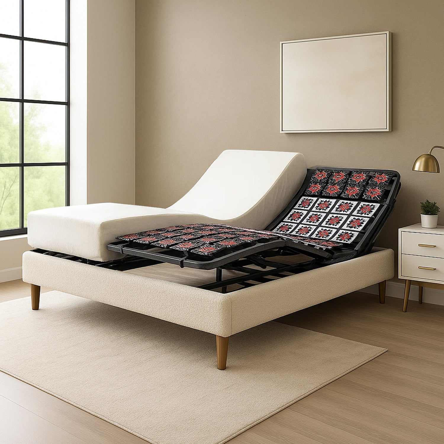 Pack lit électrique orthopédique, bouclette sable, matelas inclus - Collection Technoflex
