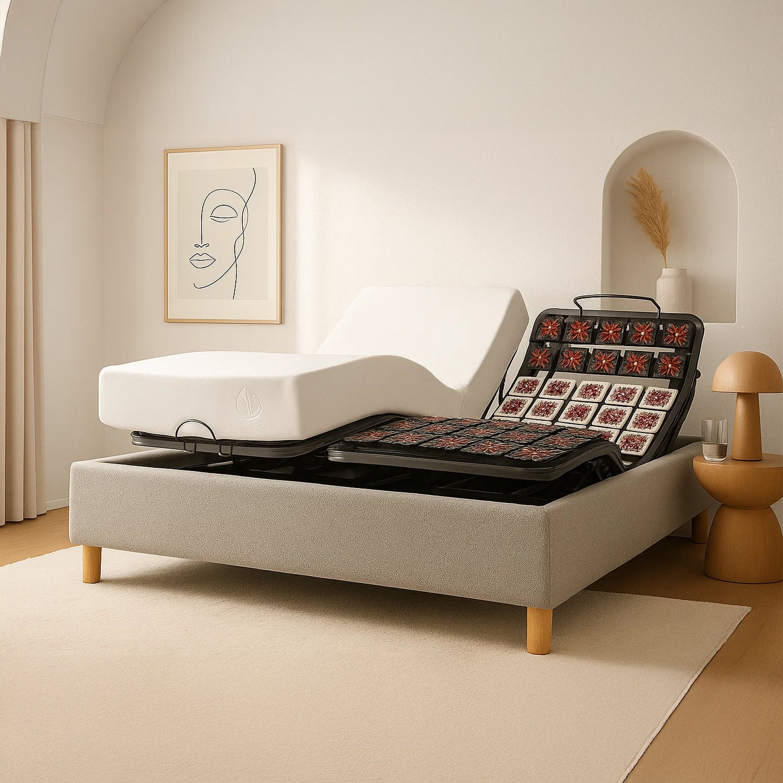 Pack lit électrique orthopédique, bouclette gris, matelas inclus - Collection Technoflex