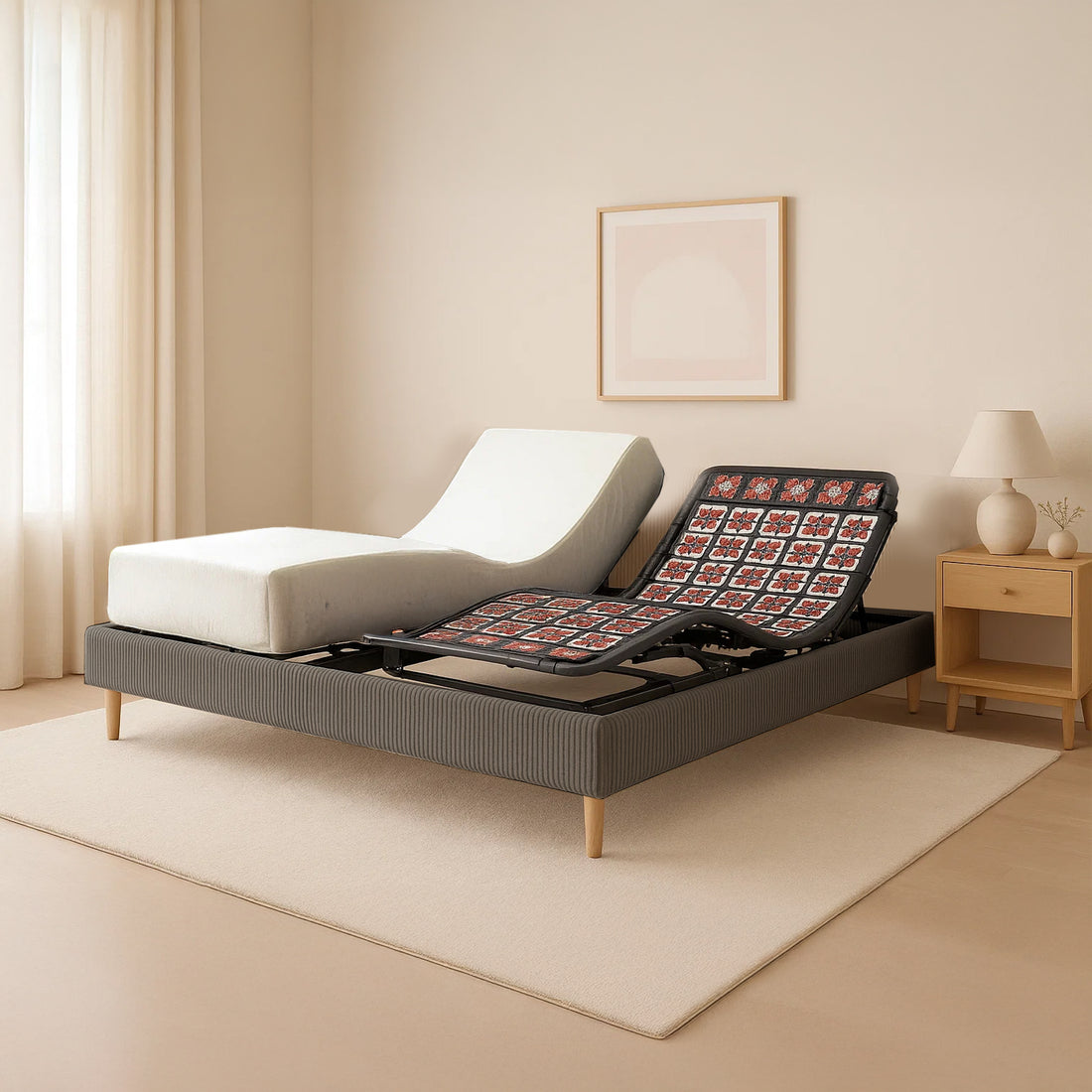 Pack lit électrique orthopédique, velours côtelé gris, matelas inclus - Collection Technoflex