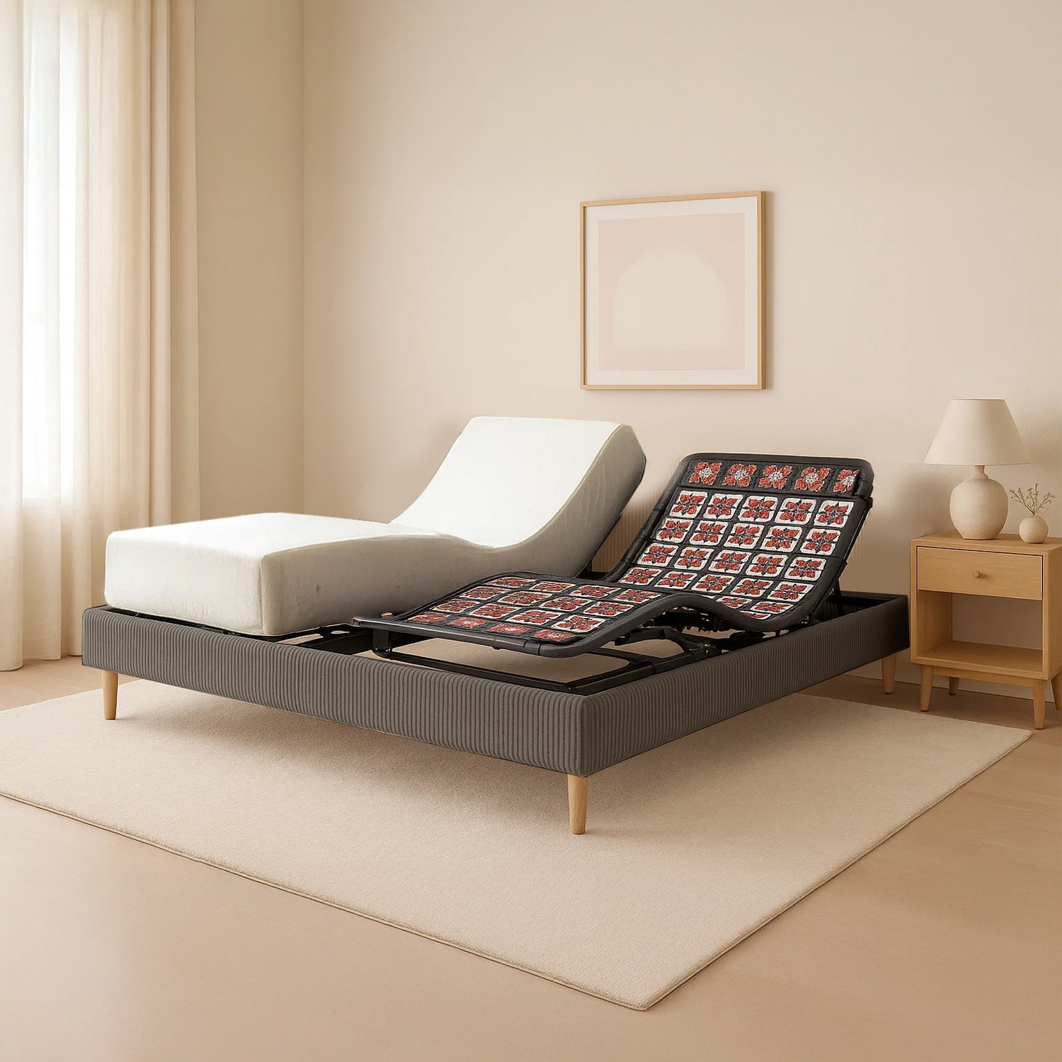 Pack lit électrique orthopédique, velours côtelé gris, matelas inclus - Collection Technoflex