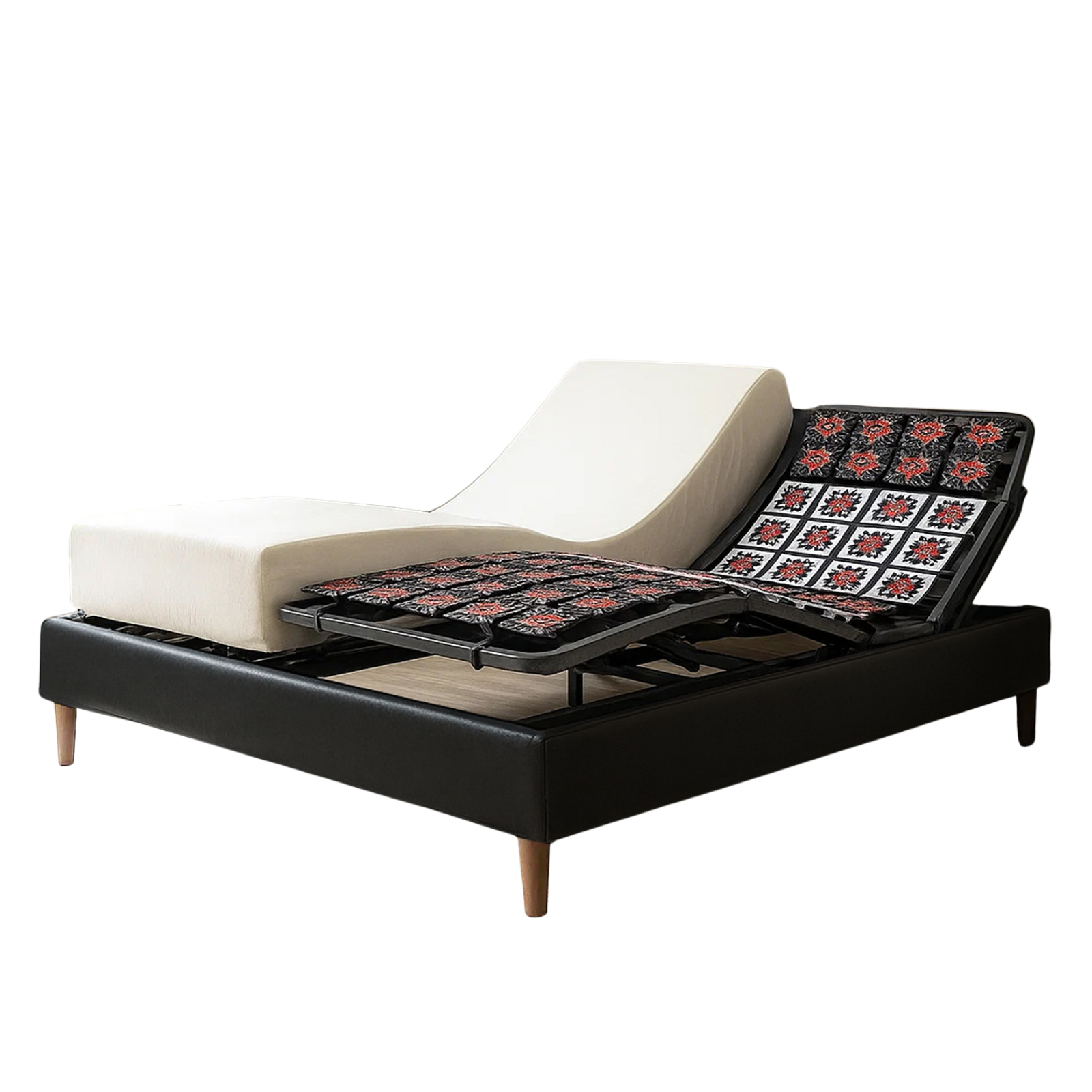Pack lit électrique orthopédique, simili cuir noir, matelas inclus - Collection Technoflex