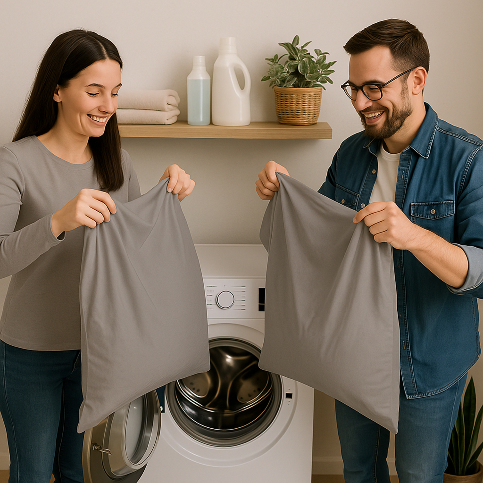 Taie d’oreiller gris perle, douce, respirante, lavable, durable - Collection Unie