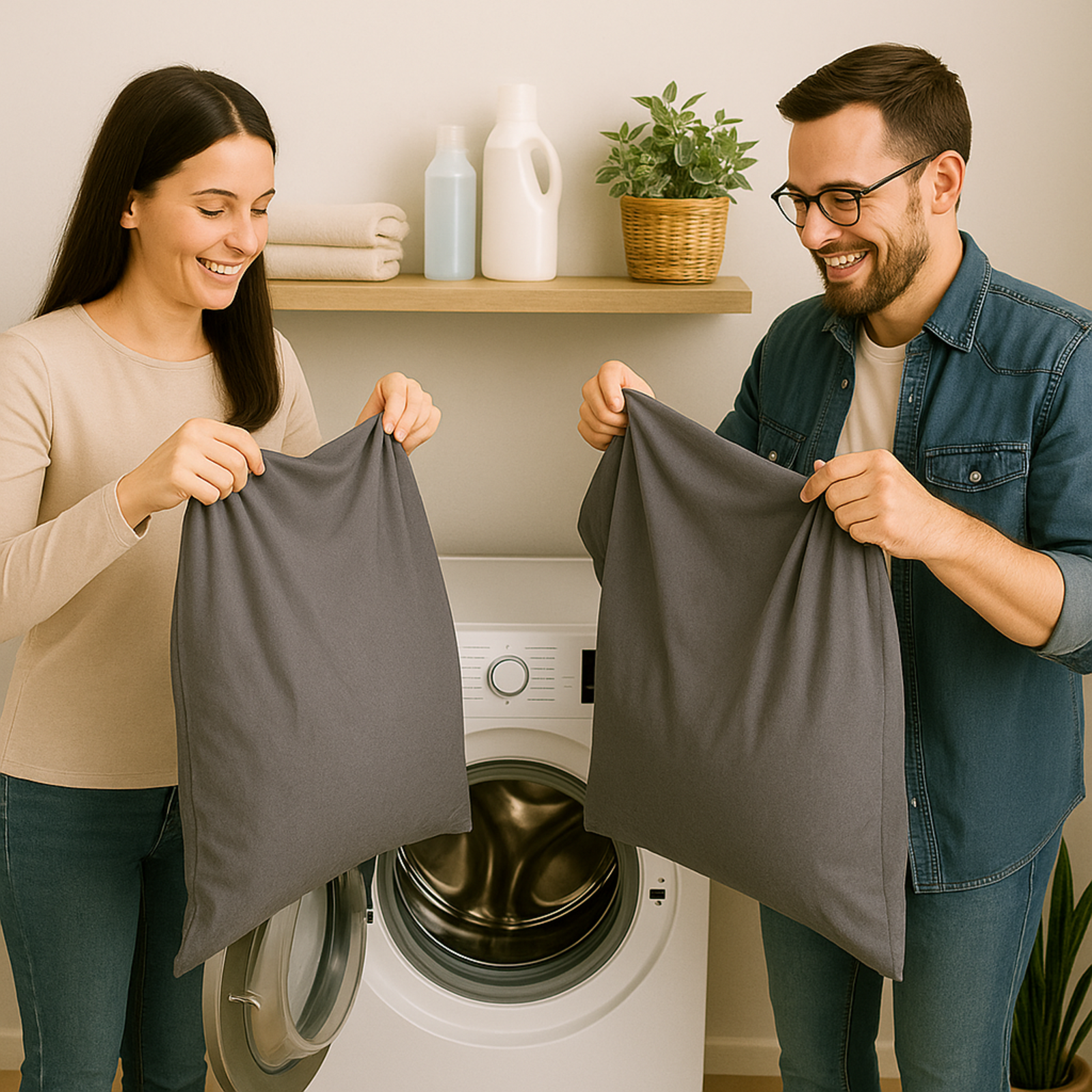 Taie d’oreiller gris ardoise, douce, respirante, lavable, durable - Collection Unie